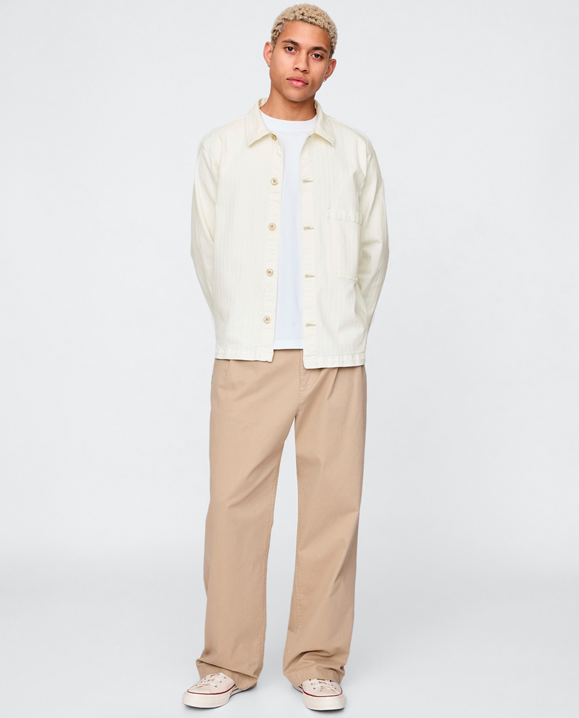 Sobrecamisa de Ganga com Punhos Abotoados Branco-2