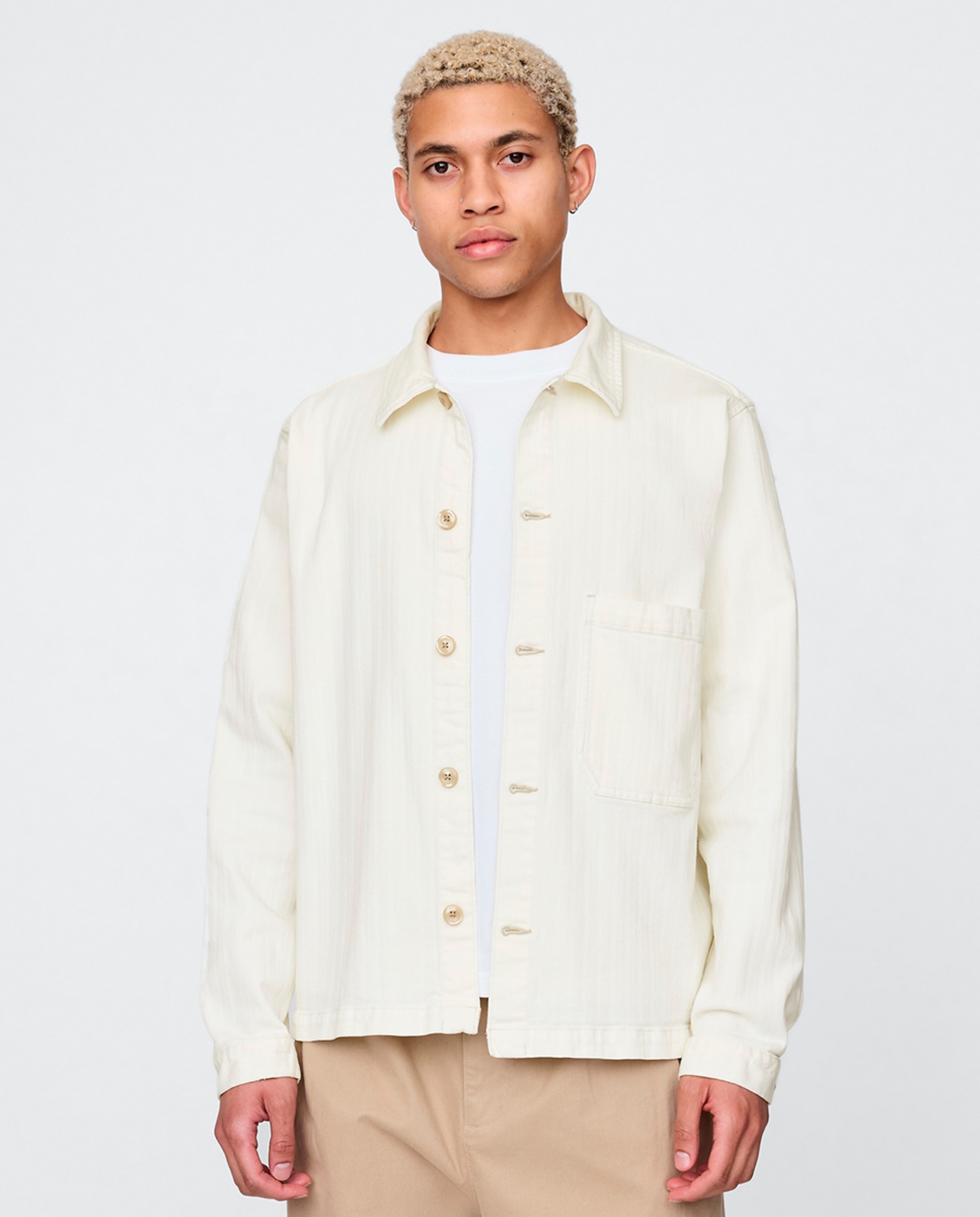 Sobrecamisa de Ganga com Punhos Abotoados Branco-1