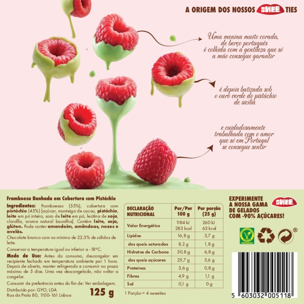 Fruta Framboesa Banhada em Pistáchio embalagem 125 ml