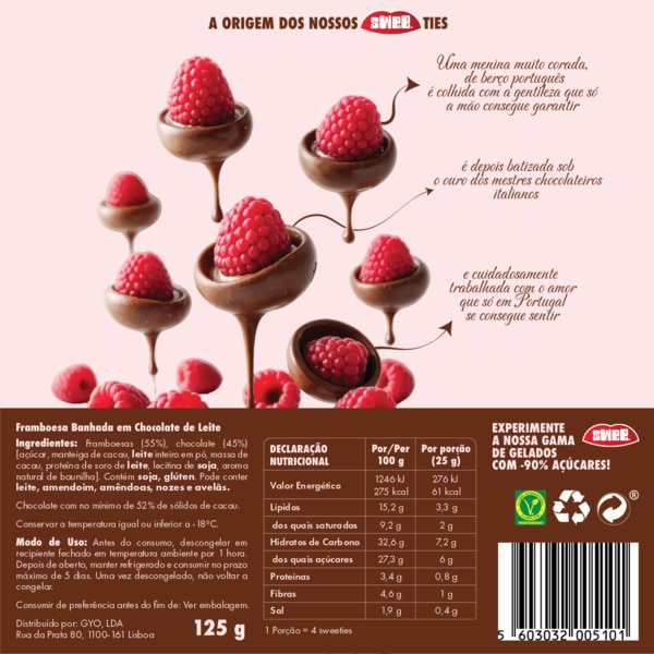 Fruta Banhada Framboesa com Chocolate de Leite embalagem 125 ml