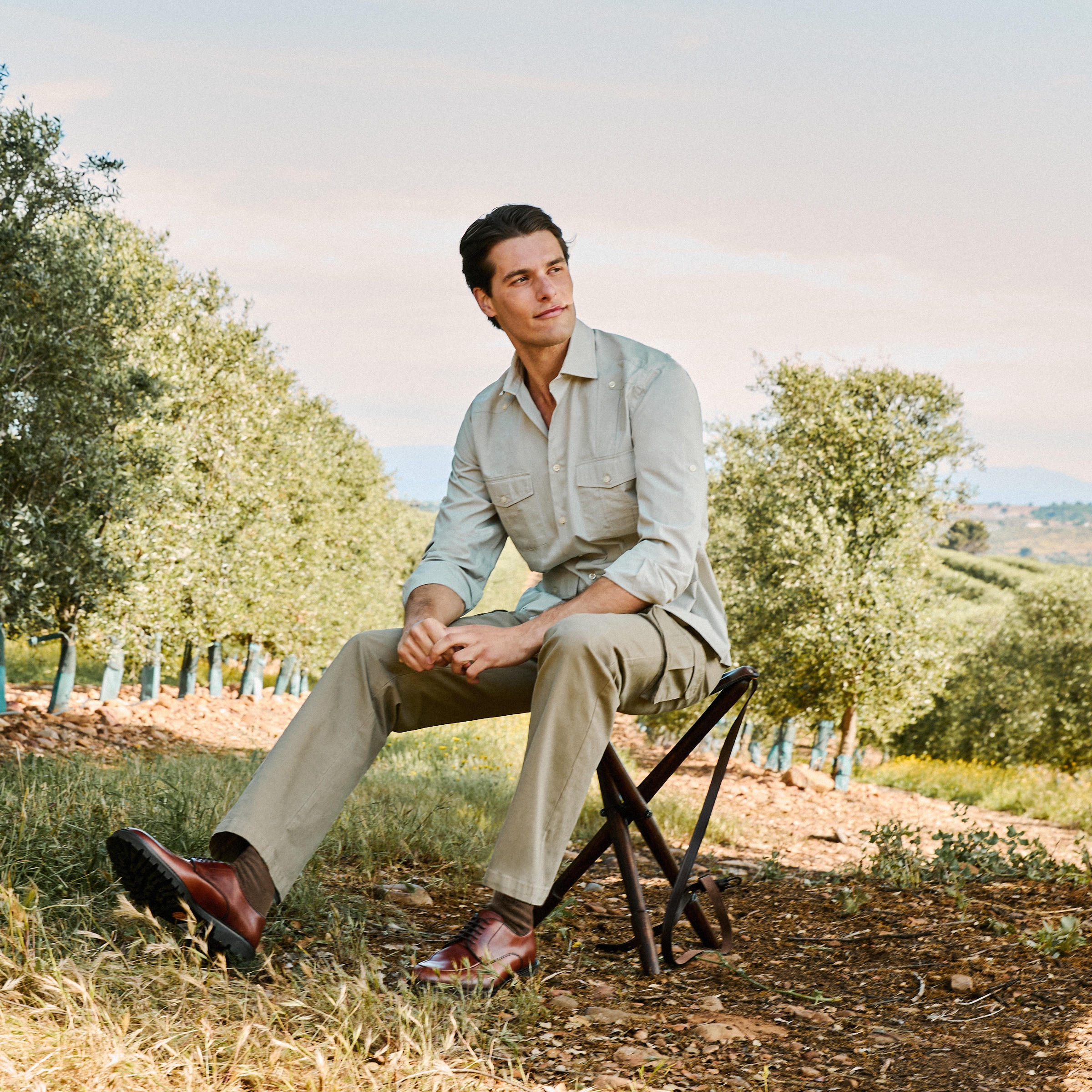 Camisa Guayabera de Algodão de Homem Bege-1