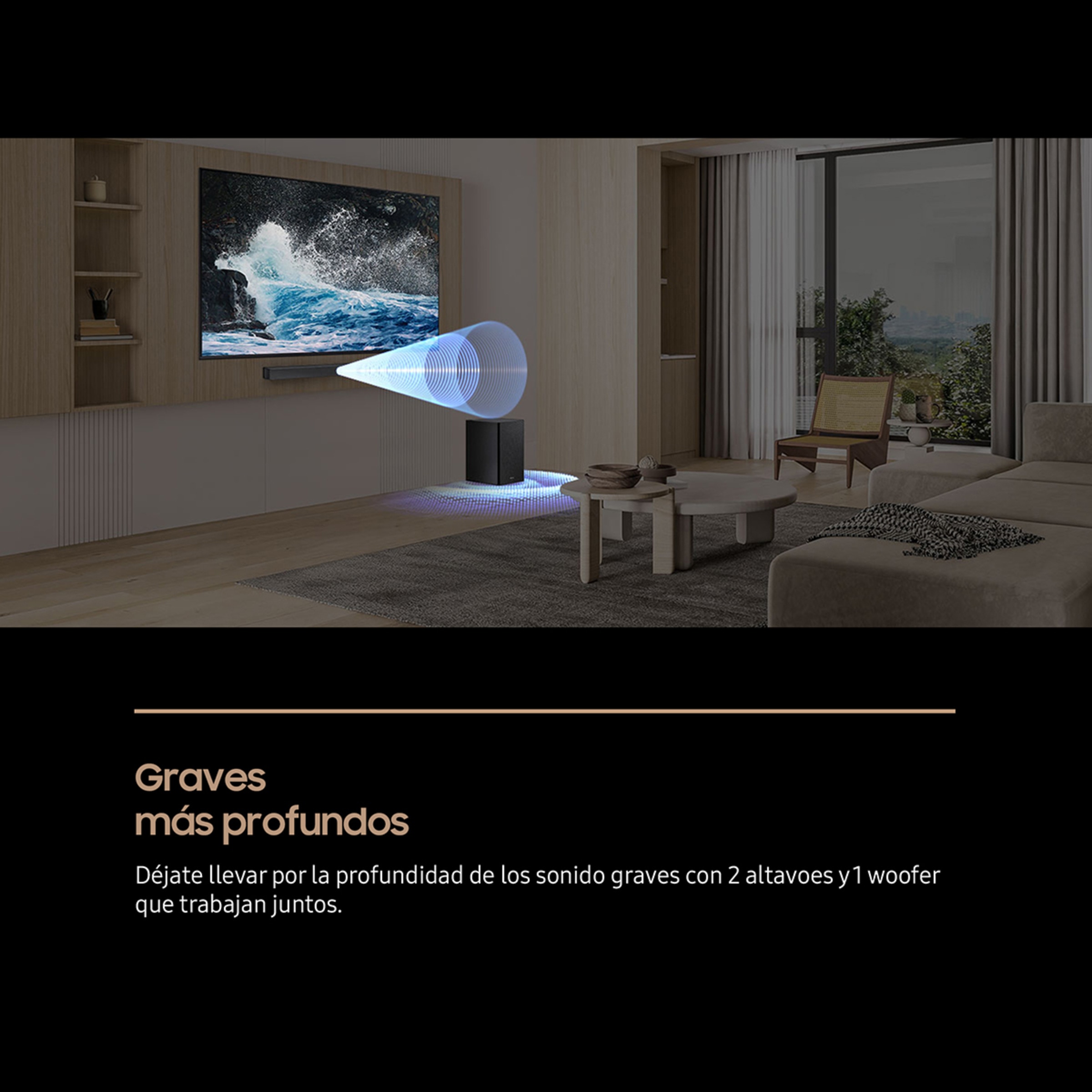 Barra de sonido Samsung HW-B450F, Dolby 2.1 y DTS Virtual:X, 5.1 con 3 altavoces, 300W, Subwoofer inalámbrico 6.5" 220W Negro titanium-4