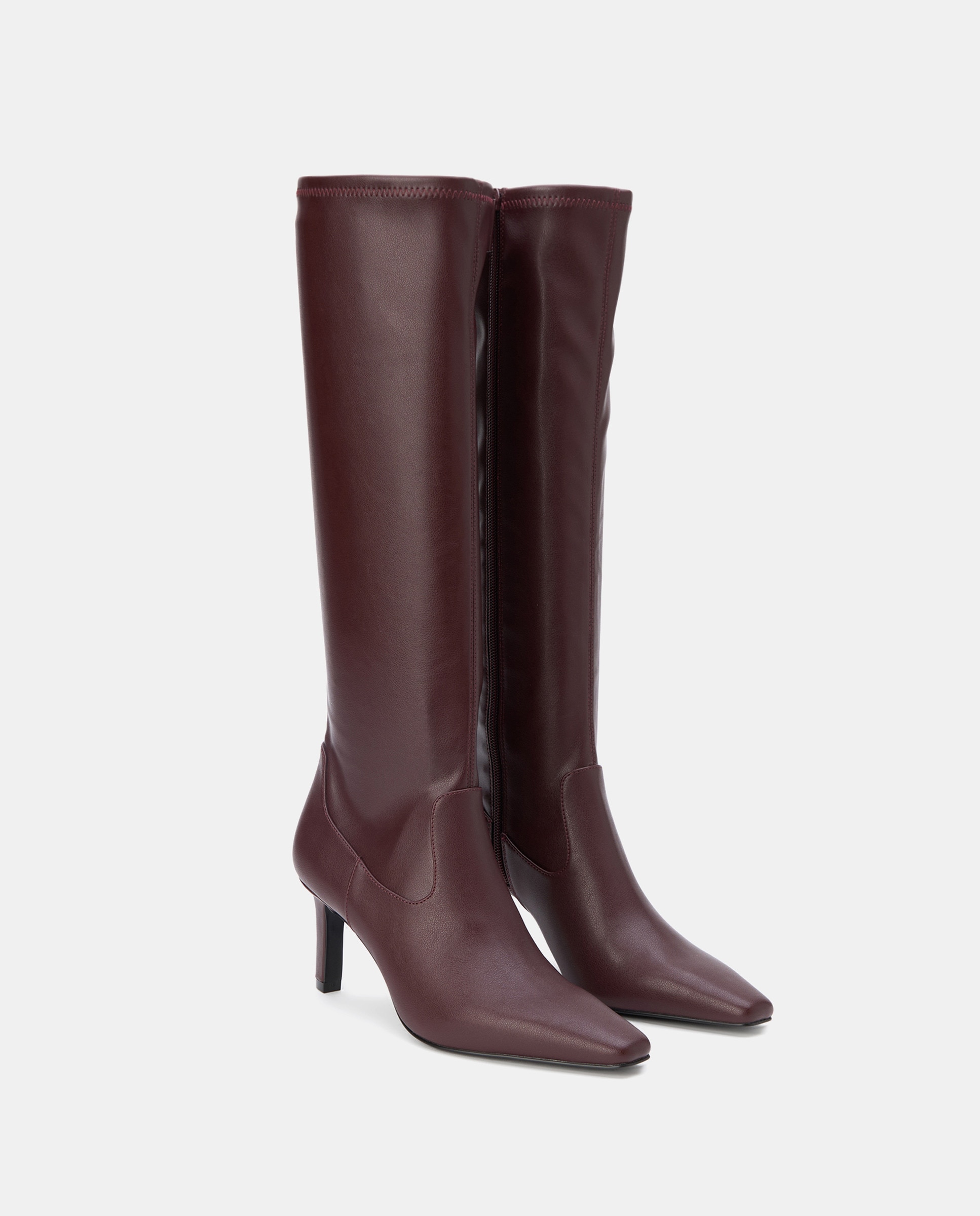 Botas de Salto com Biqueira Pontiaguda e Salto TT Elástico Bordeaux-2