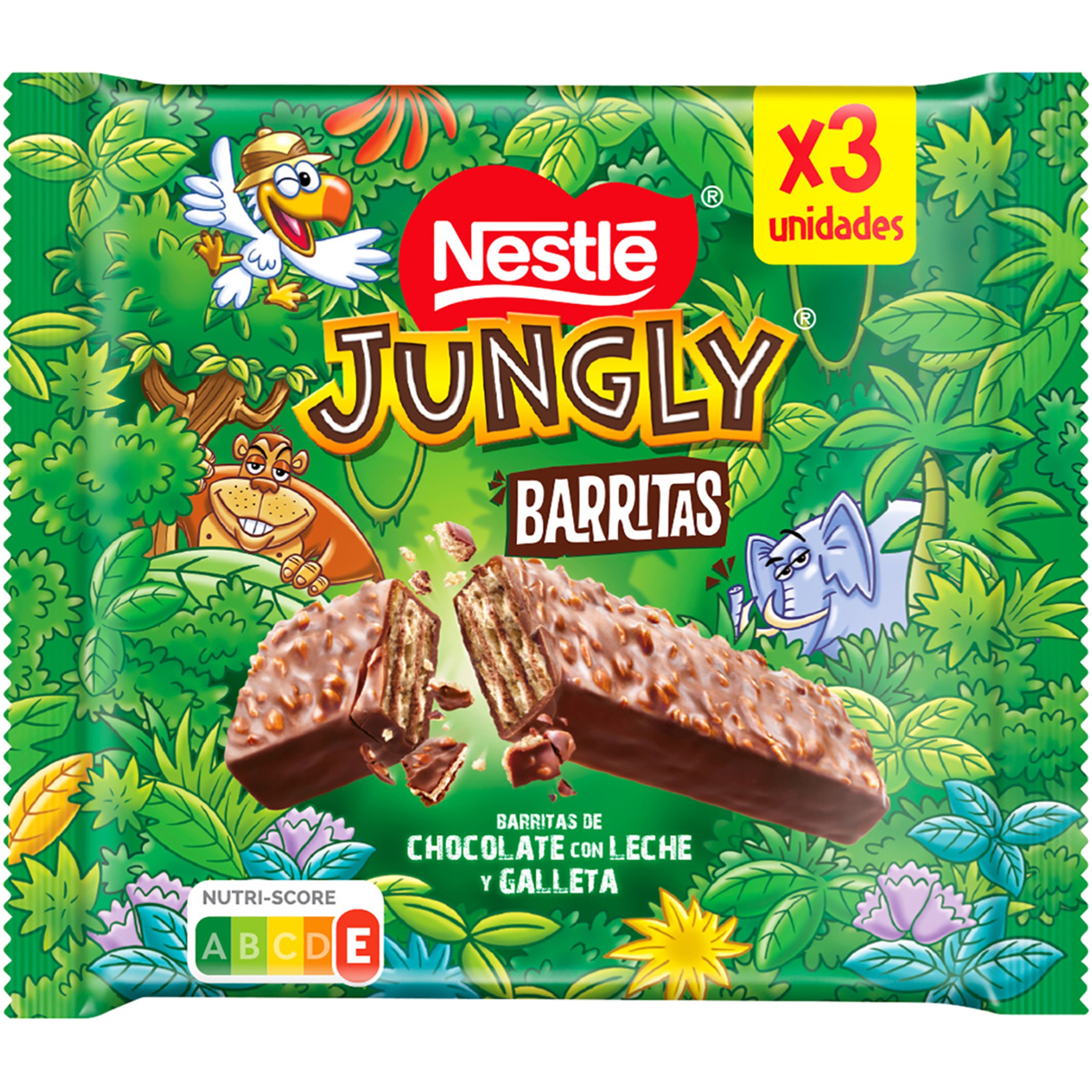 barritas de chocolate con leche y galleta 3 unidades estuche 102 g