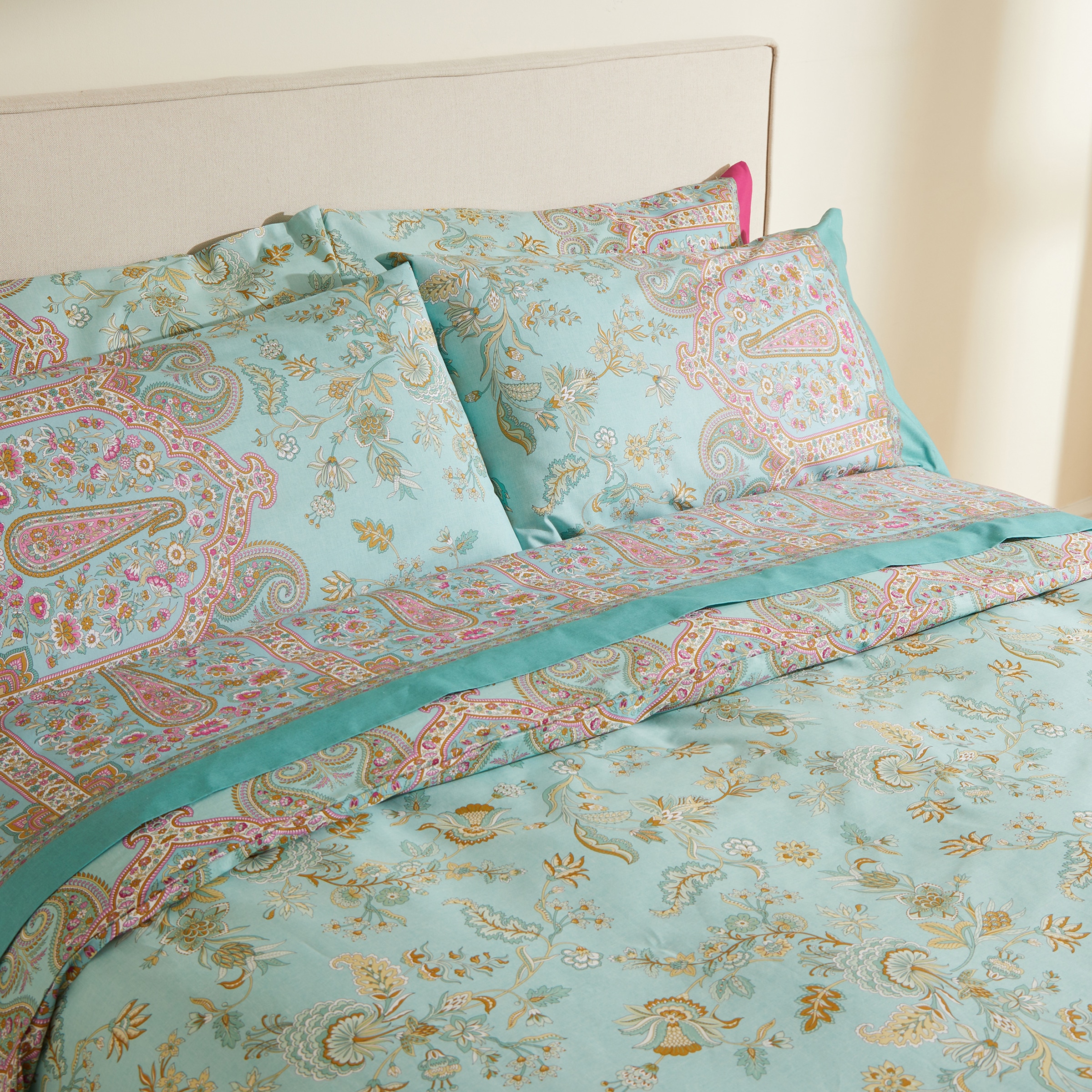 Juego de funda nórdica algodón Indian Roses Bassetti Verde Agua-7