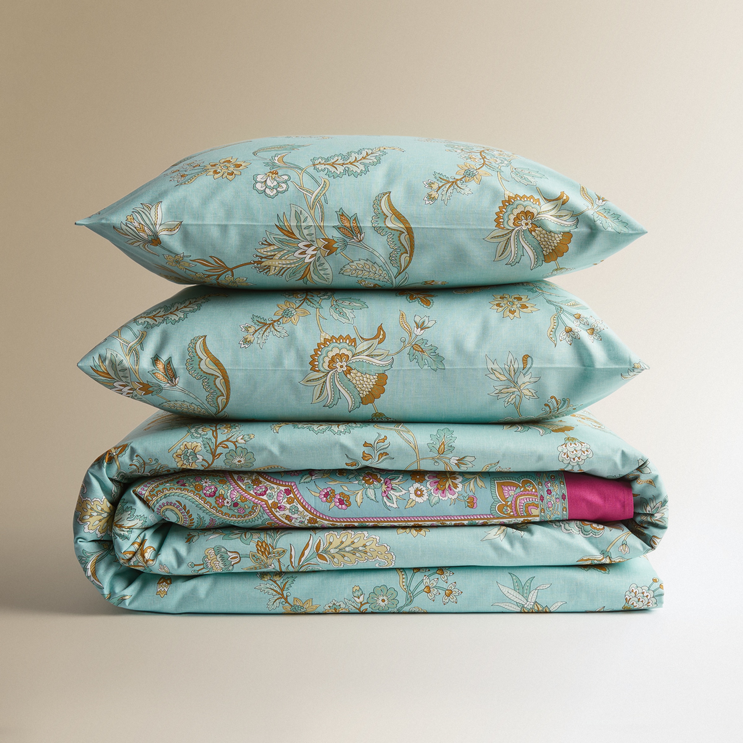 Juego de funda nórdica algodón Indian Roses Bassetti Verde Agua-6