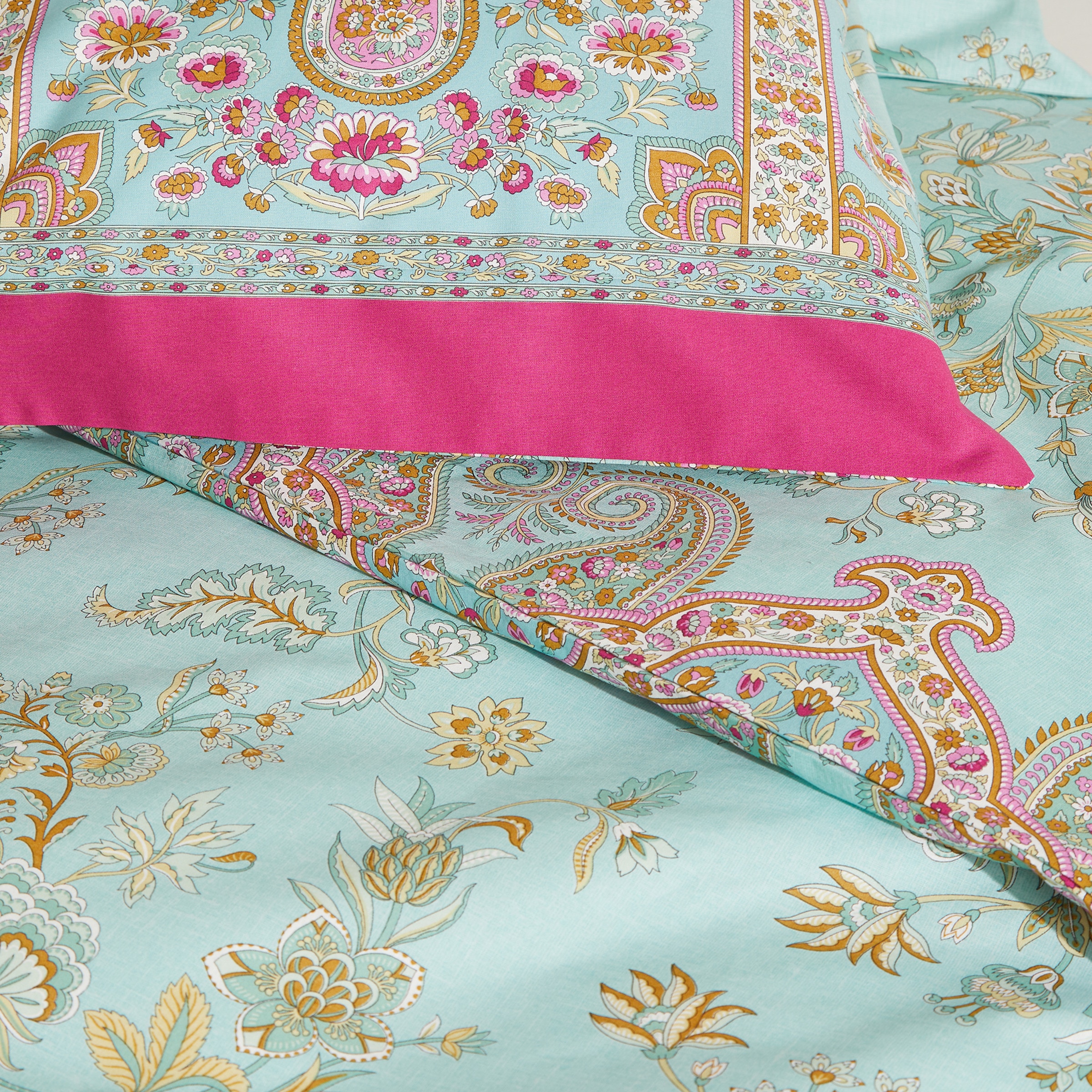 Juego de funda nórdica algodón Indian Roses Bassetti Verde Agua-4