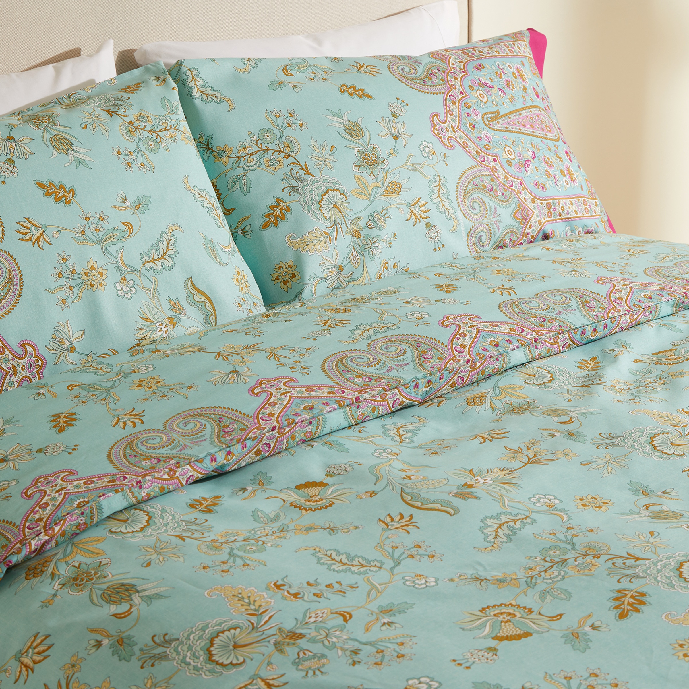 Juego de funda nórdica algodón Indian Roses Bassetti Verde Agua-3