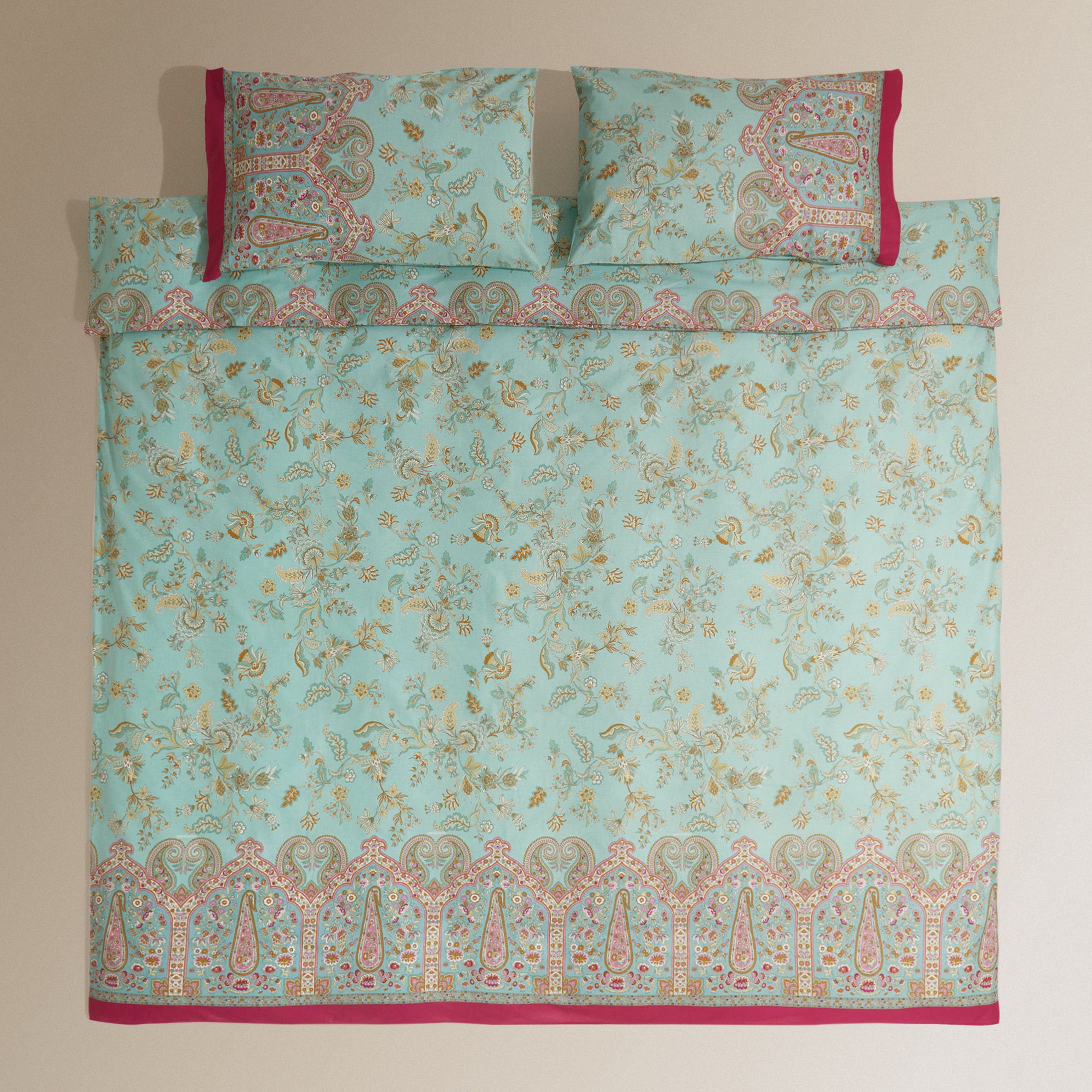 Juego de funda nórdica algodón Indian Roses Bassetti Verde Agua-2
