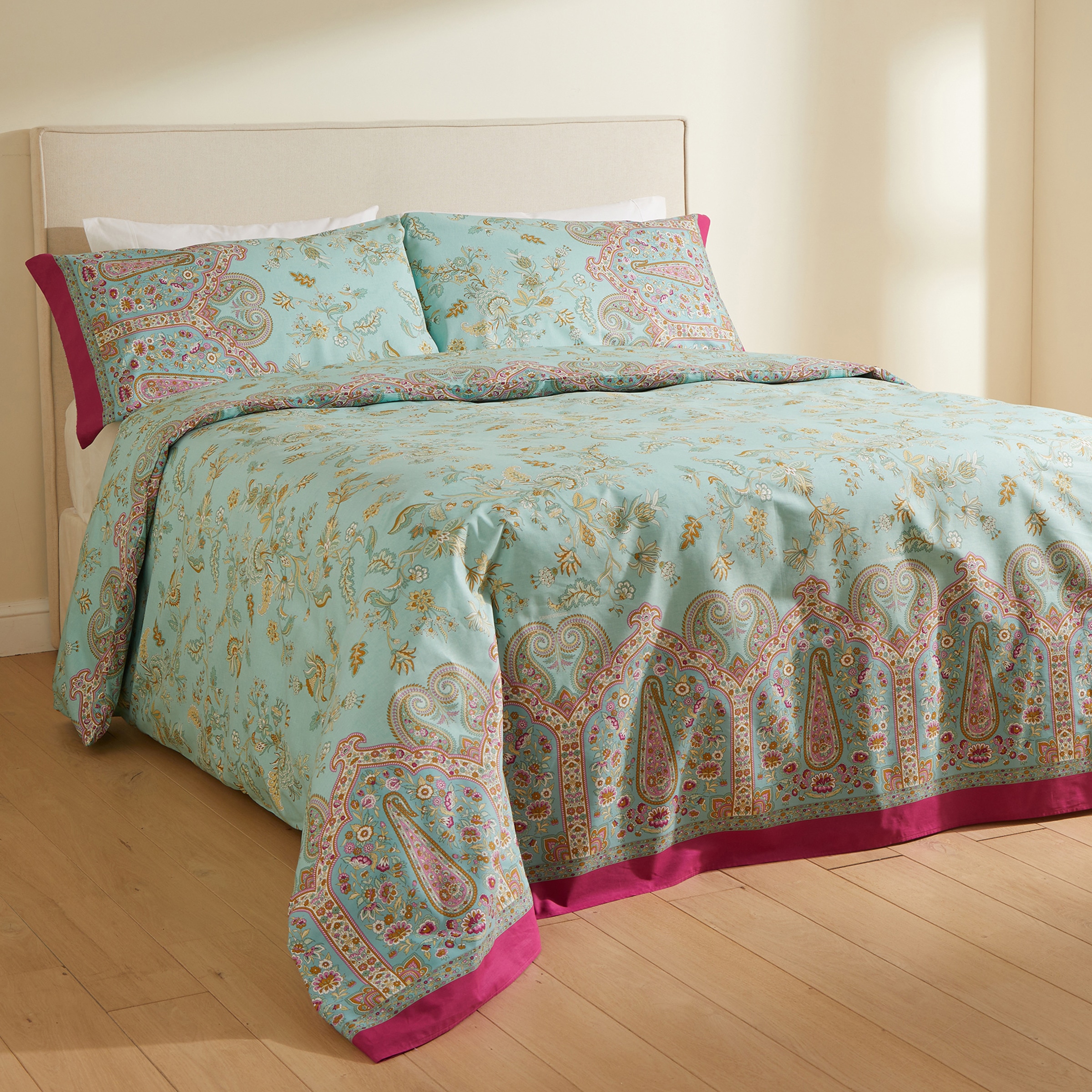 Juego de funda nórdica algodón Indian Roses Bassetti Verde Agua-1