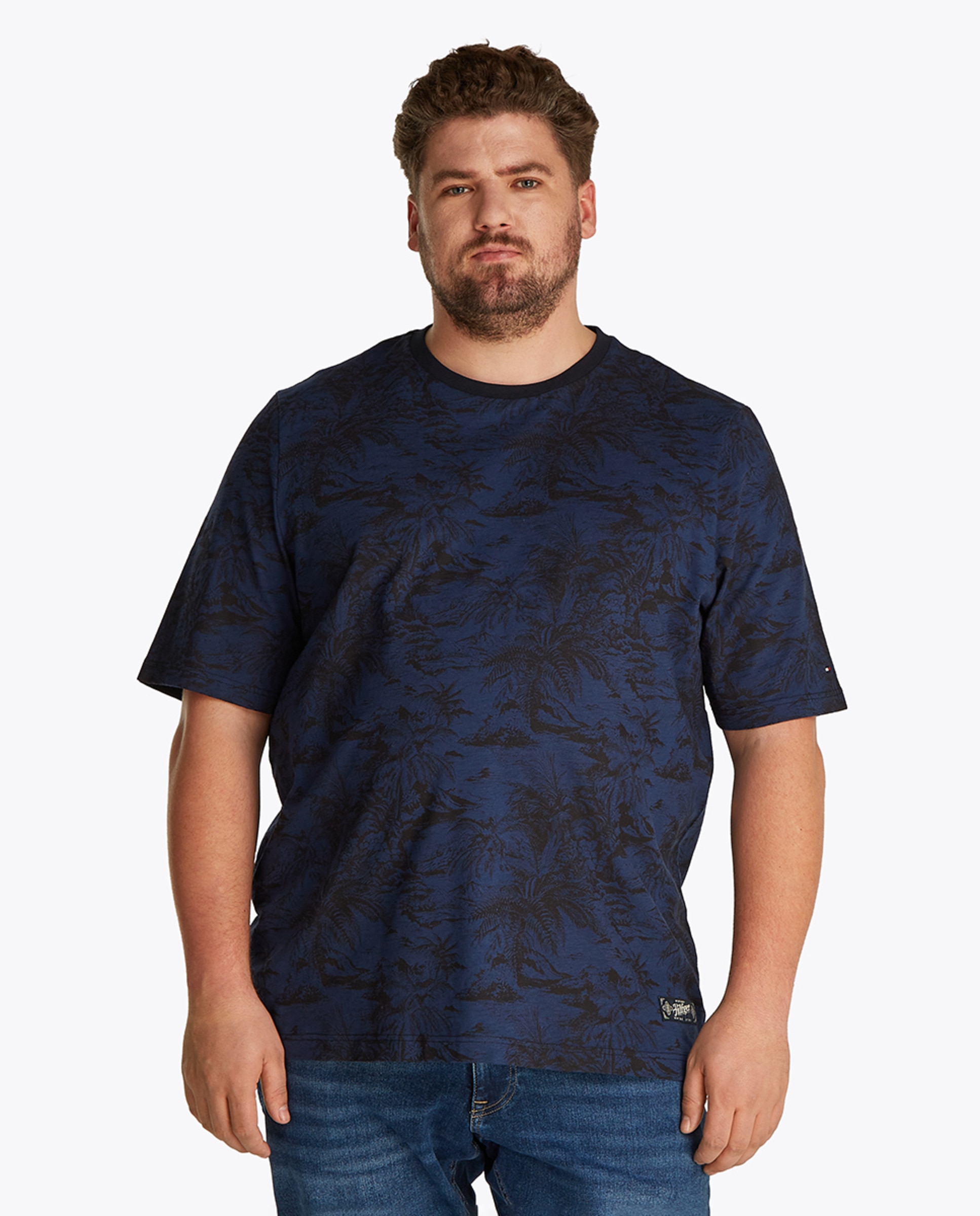 T-shirt com Estampado Tropical Tamanhos Grandes Azul-marinho-1
