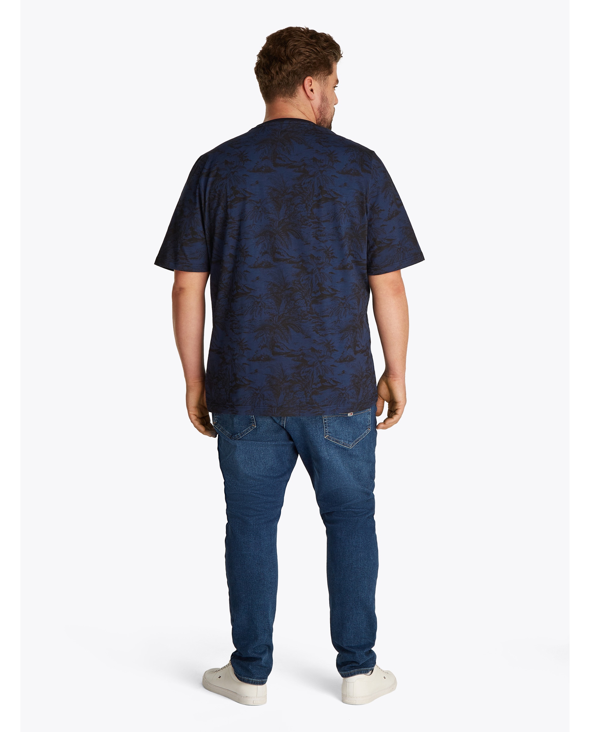 T-shirt com Estampado Tropical Tamanhos Grandes Azul-marinho-2
