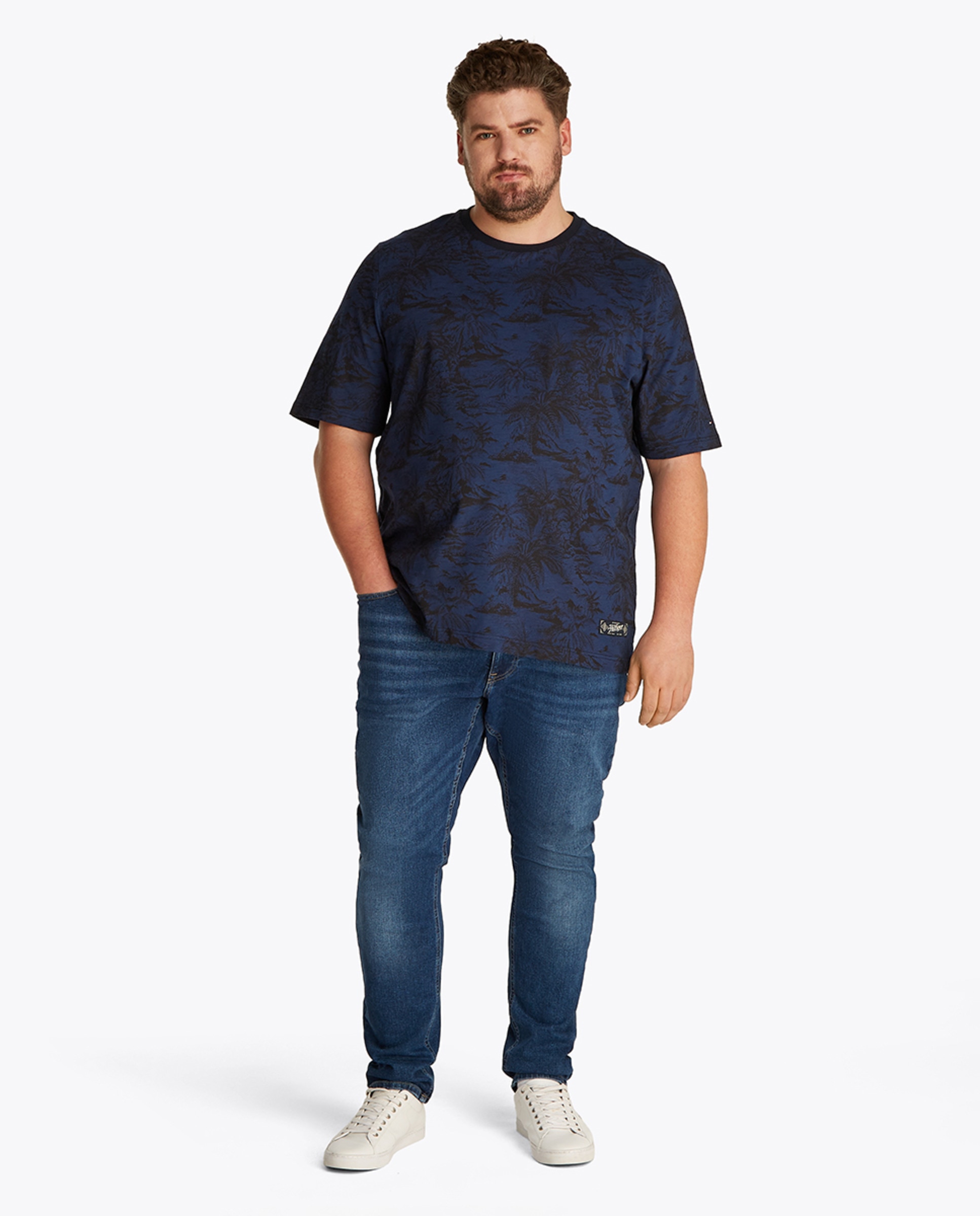T-shirt com Estampado Tropical Tamanhos Grandes Azul-marinho-5