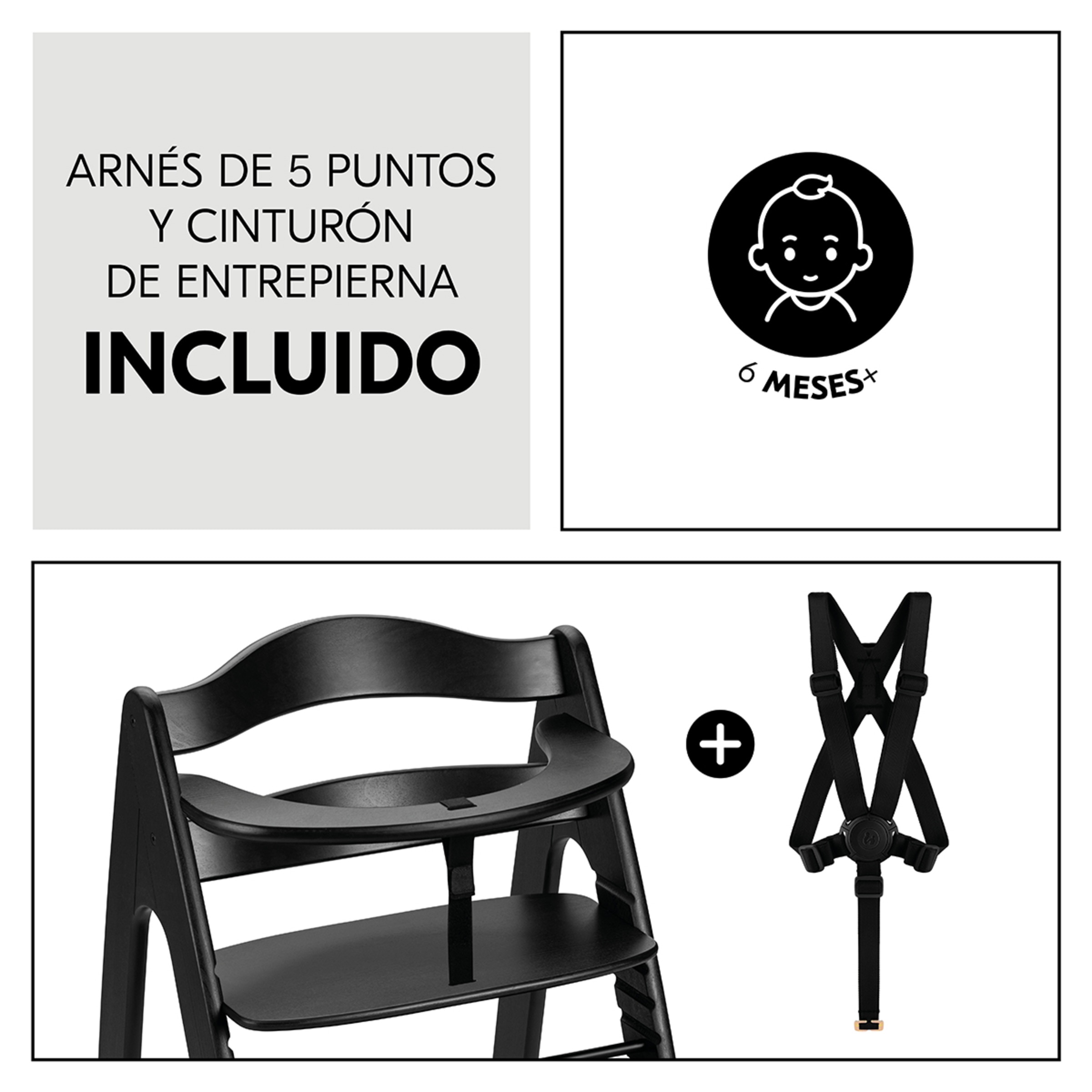 Cadeira de Refeição Evolutiva de Madeira Arketa N Play Preto-6
