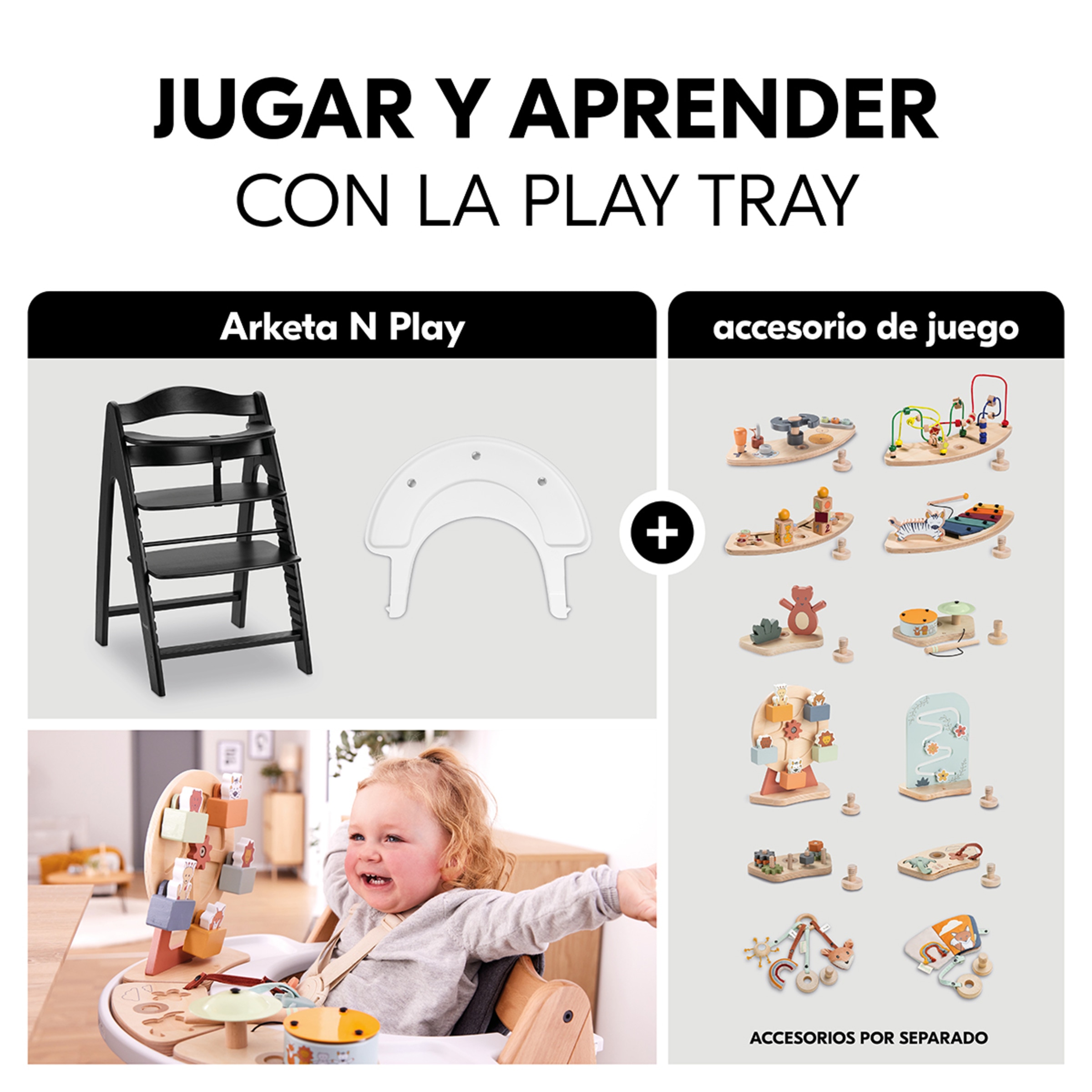 Cadeira de Refeição Evolutiva de Madeira Arketa N Play Preto-4