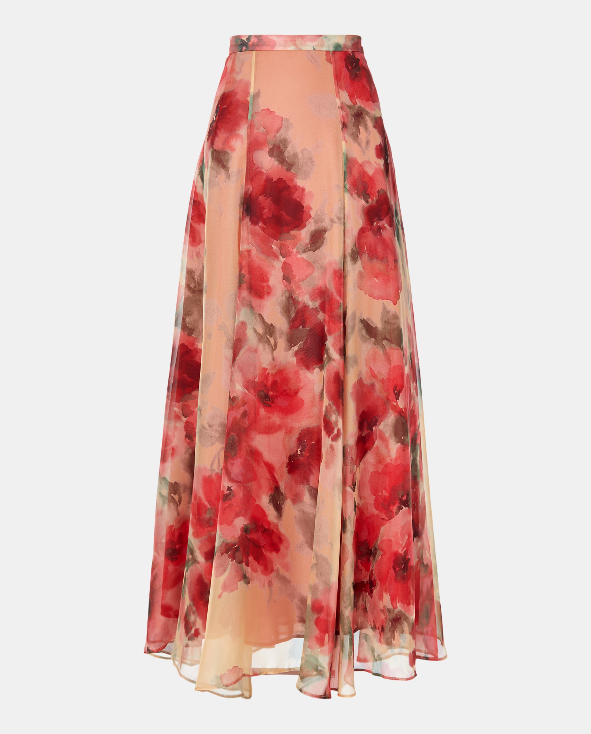 Saia Comprida Estampada de Chiffon Vermelho-4