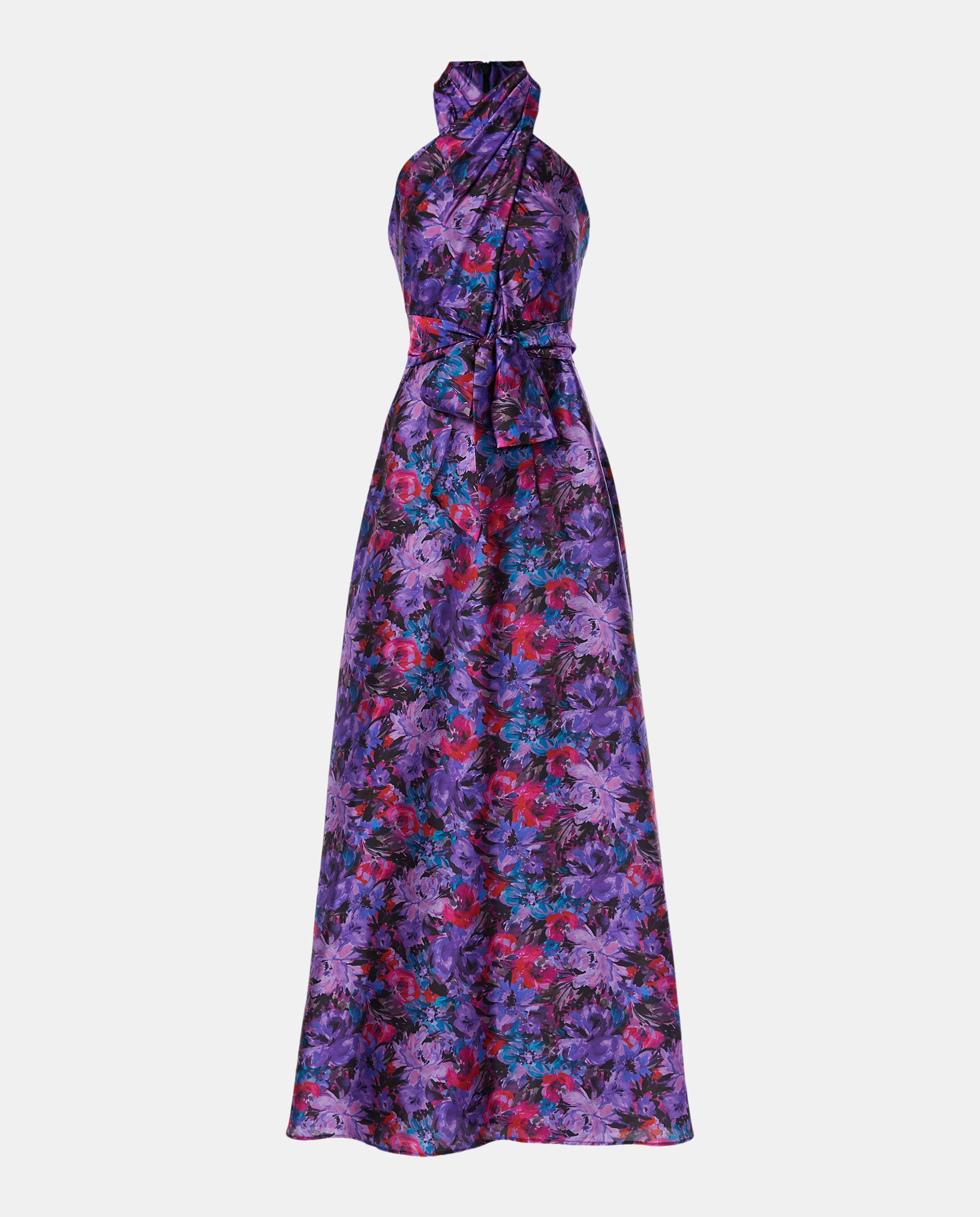 Vestido Comprido Fluido com Gola Halter Roxo-5
