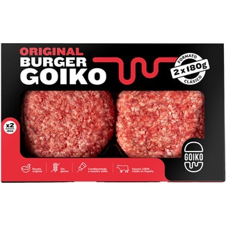 burger meat de vacuno 100% español sin gluten 2 unidades bandeja 360 g - Goiko