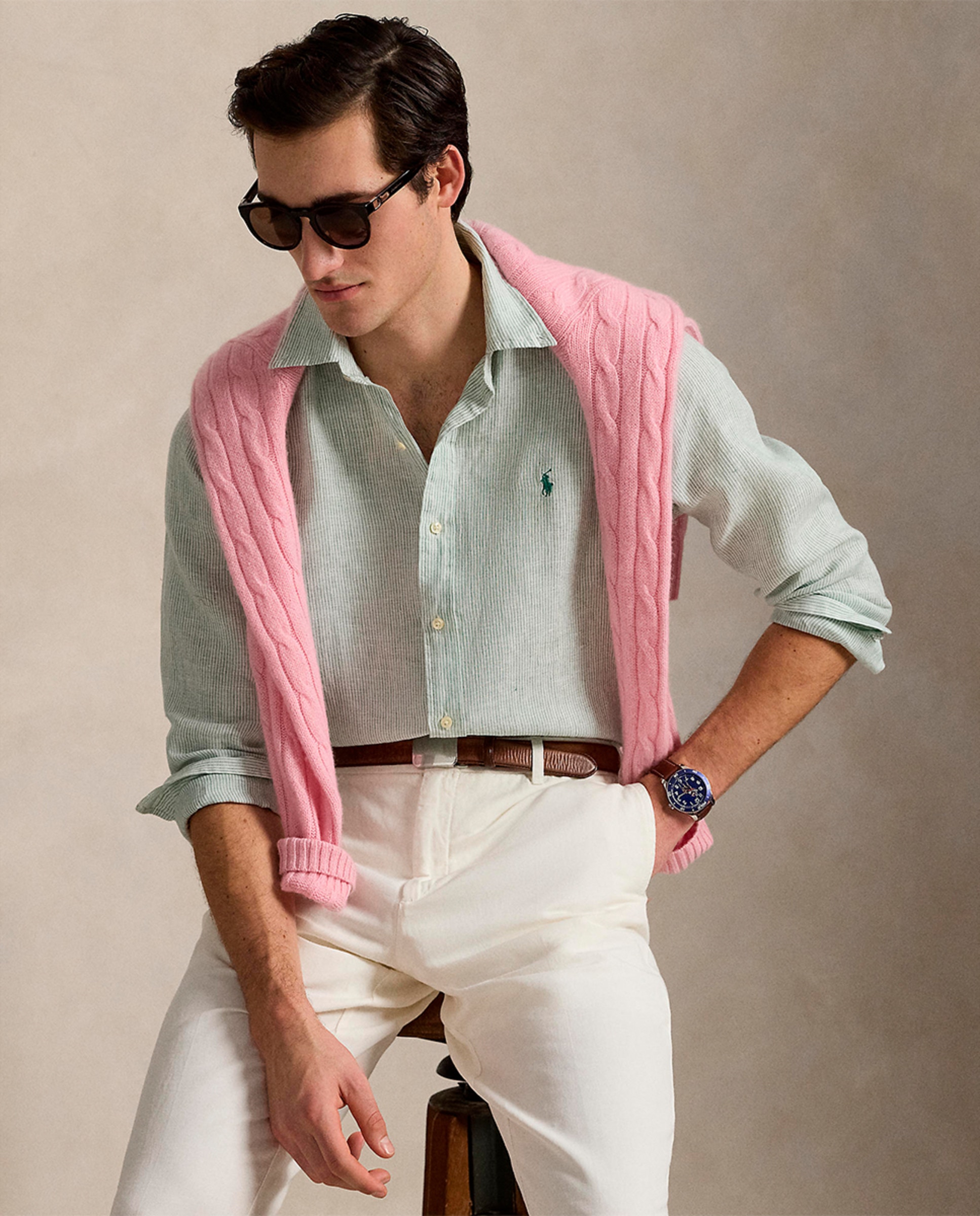 Camisa de Linho Custom fit Verde-claro-5