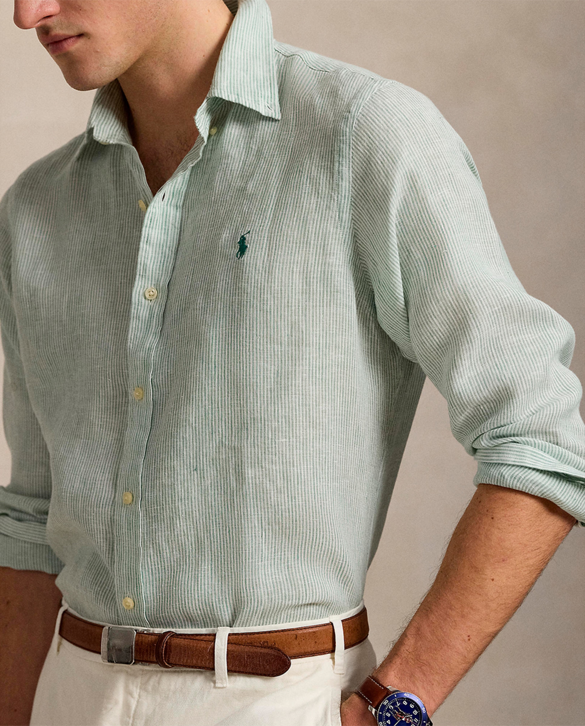 Camisa de Linho Custom fit Verde-claro-4