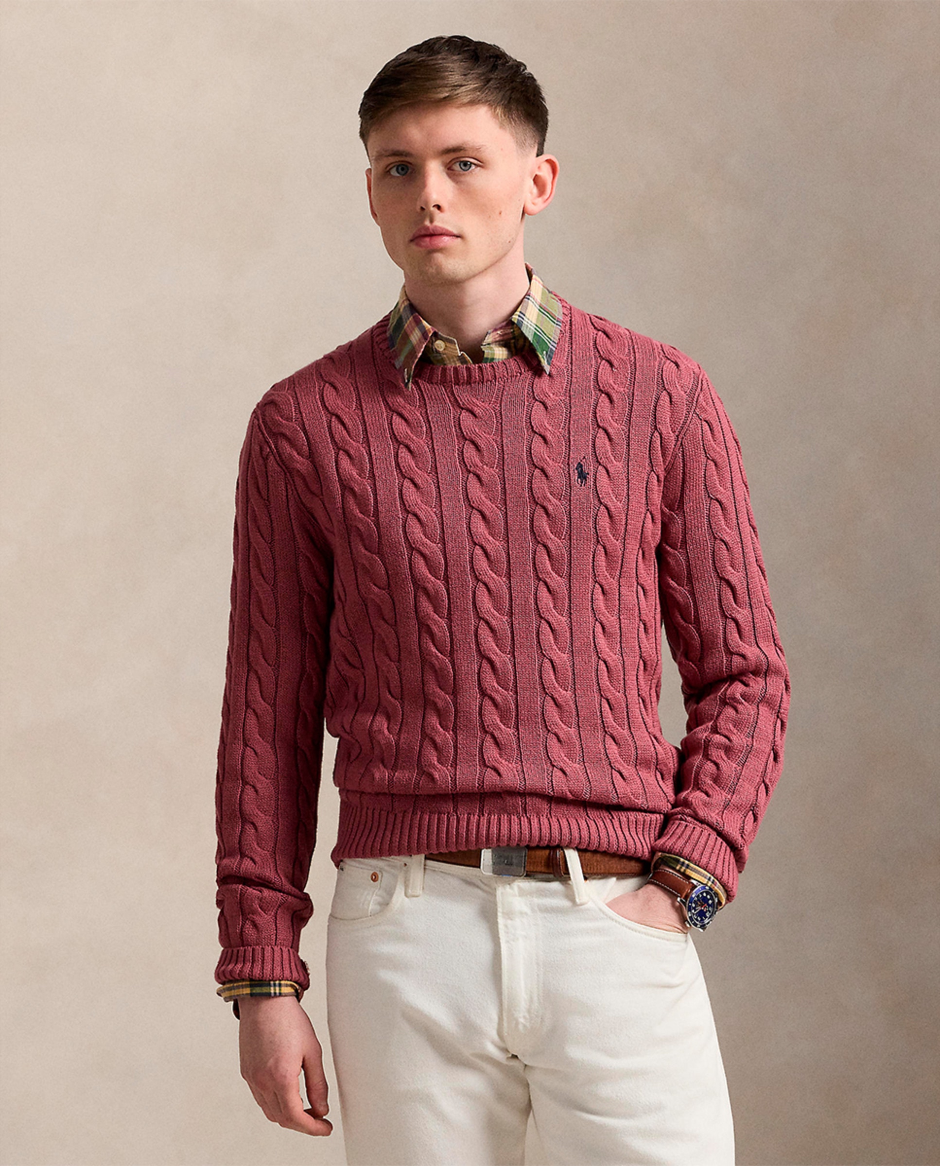 Camisola de Malha do Cabo em Algodão Rosa Blush-1