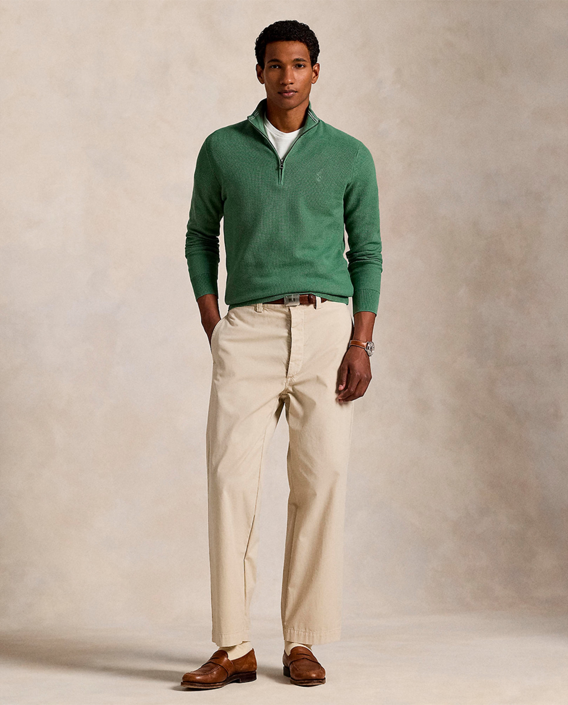 Jersey de hombre en punto de piqué y algodón con cremallera corta