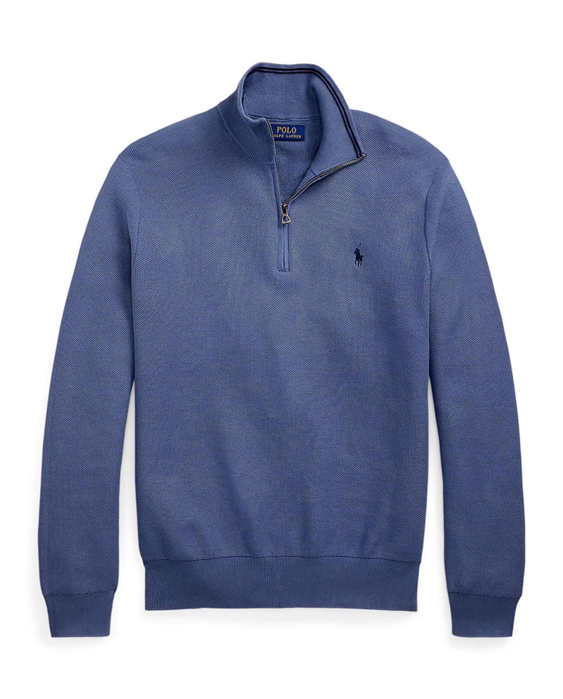 Camisola de Malha de Piqué e Algodão com Fecho de Correr Curto Azul-porcelana-4