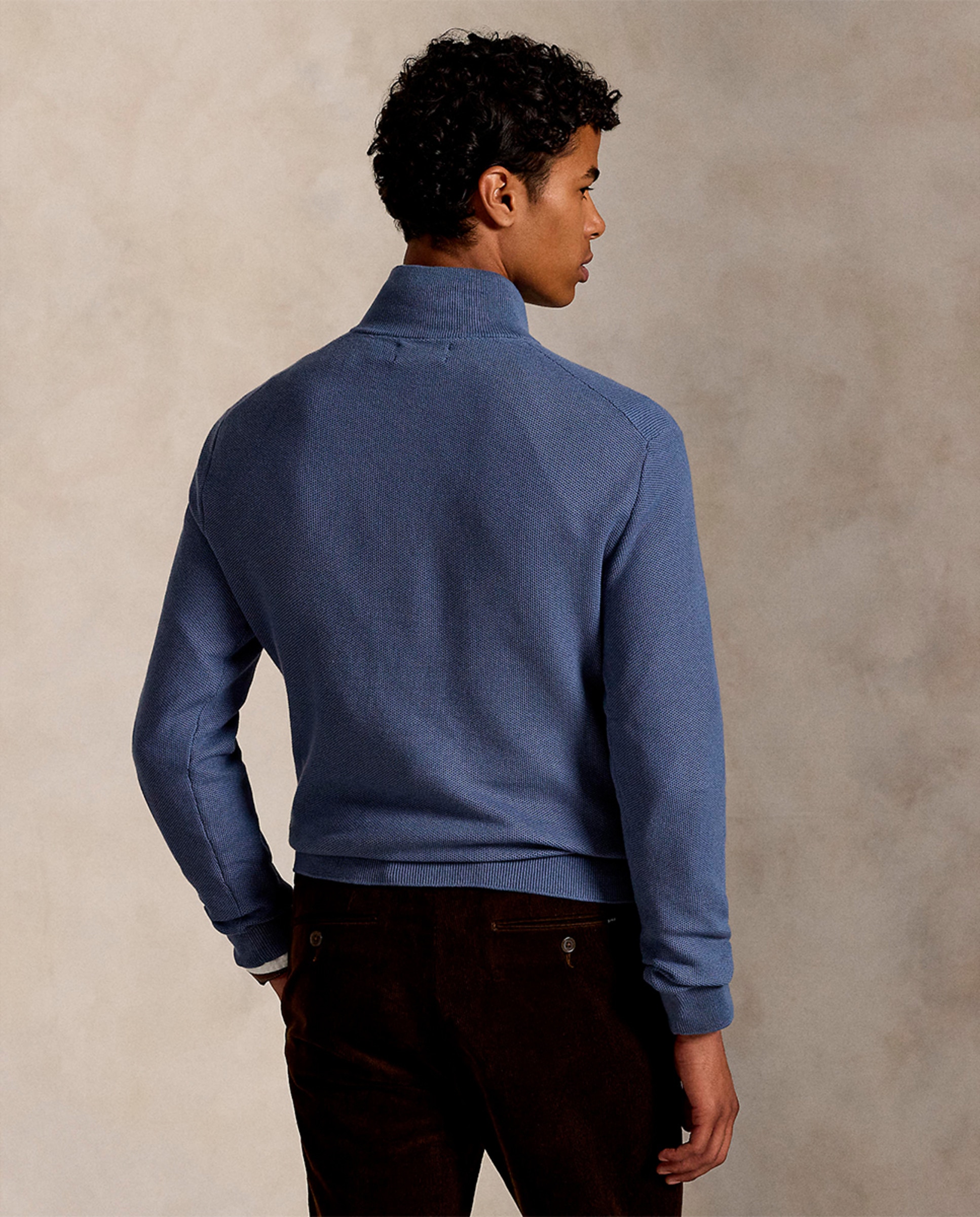 Camisola de Malha de Piqué e Algodão com Fecho de Correr Curto Azul-porcelana-2