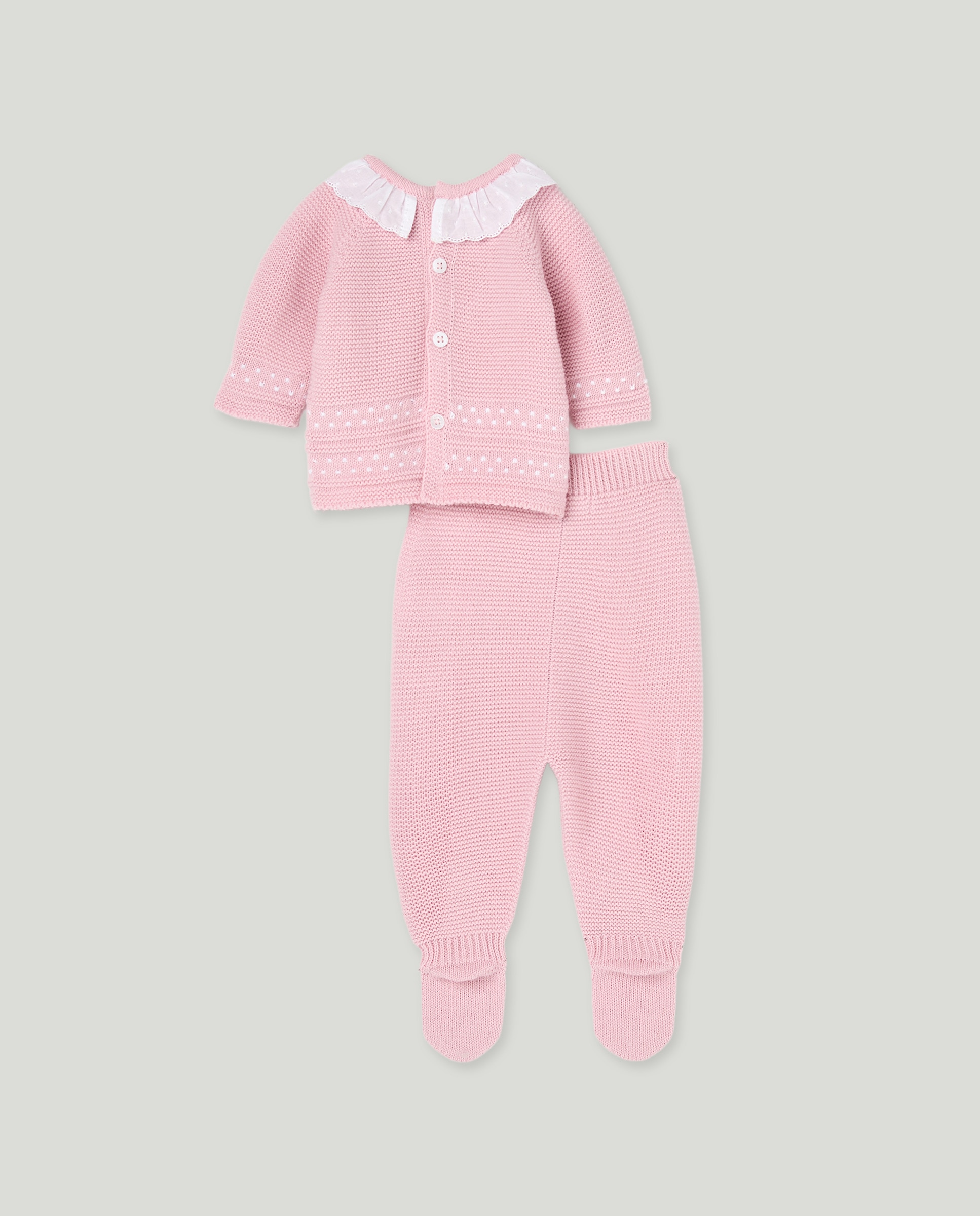 Conjunto de Bebé com Gola Bebé Clássica e Manga Comprida com 2 Linhas com Relevos 200 Rosa-2