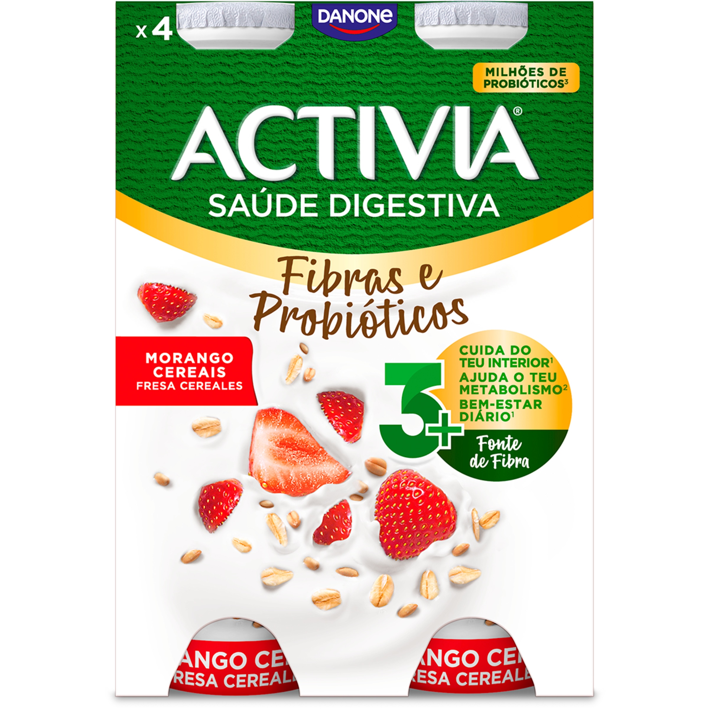 Iogurte Líquido de Morango com Cereais Pack 4 unidades embalagem 155 g