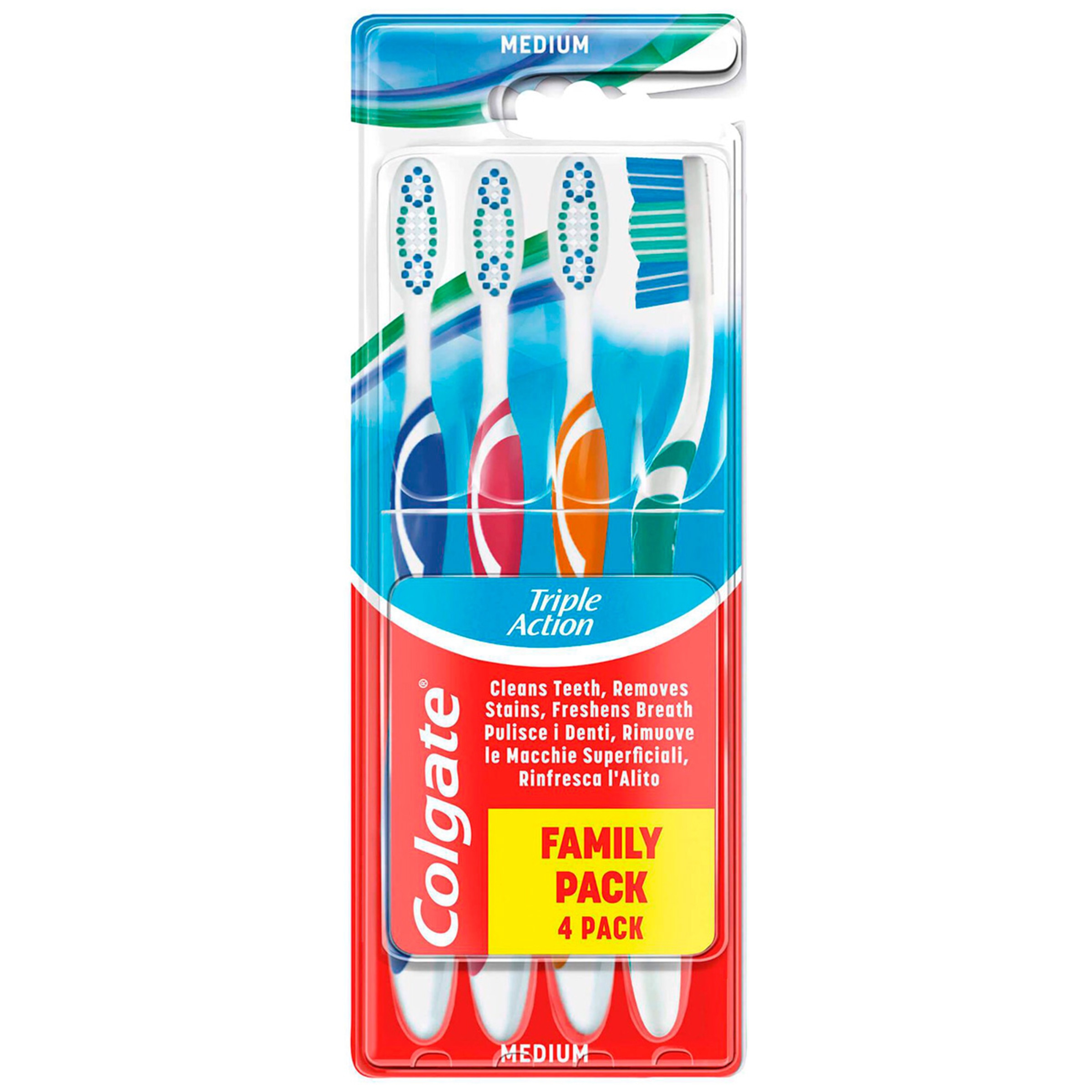 Escova de Dentes Triple Action Média Pack 4 embalagem 4 unidades