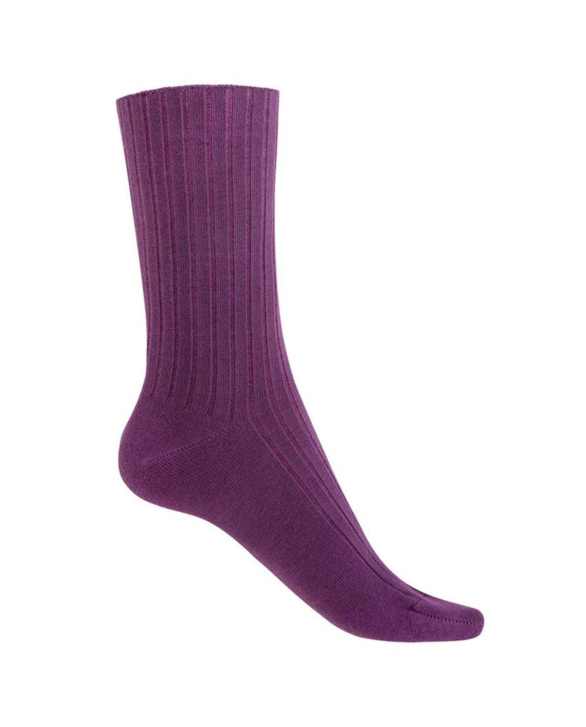 Calcetines cortos de mujer de bambú de canalé - Punto Blanco - puño no aprieta. Hecho en España - Morado Morado-1