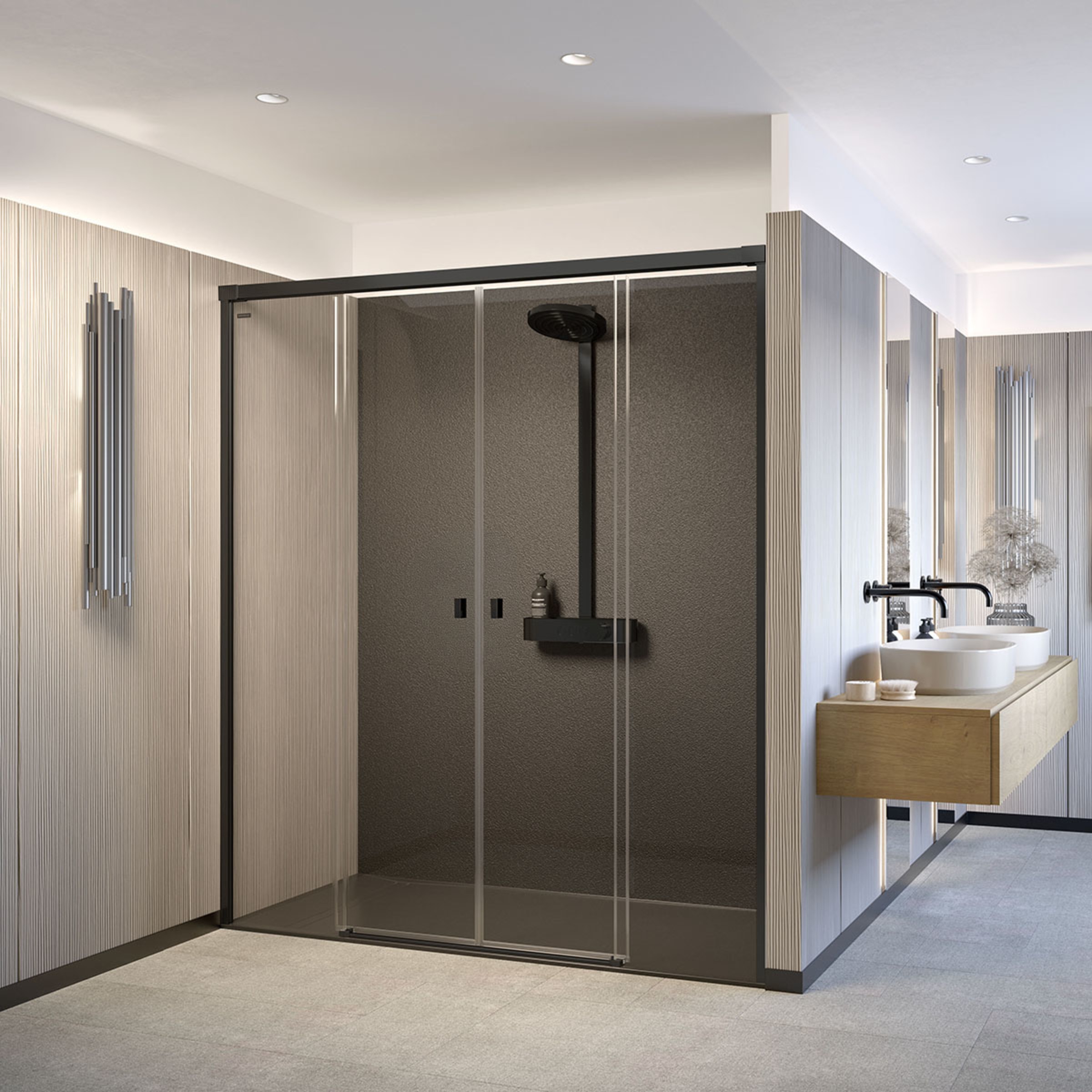 Mampara Ducha frontal D1 Mode 2F+2P Duscholux Negro mate-1