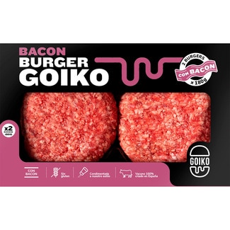 burger meat con bacon de vacuno 100% español sin gluten 2 unidades bandeja 360 g - Goiko