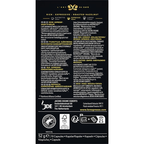 Kaffee Flavour Collection Haselnuss Karton 10 Kapseln kompatibel mit Nespresso-Maschinen