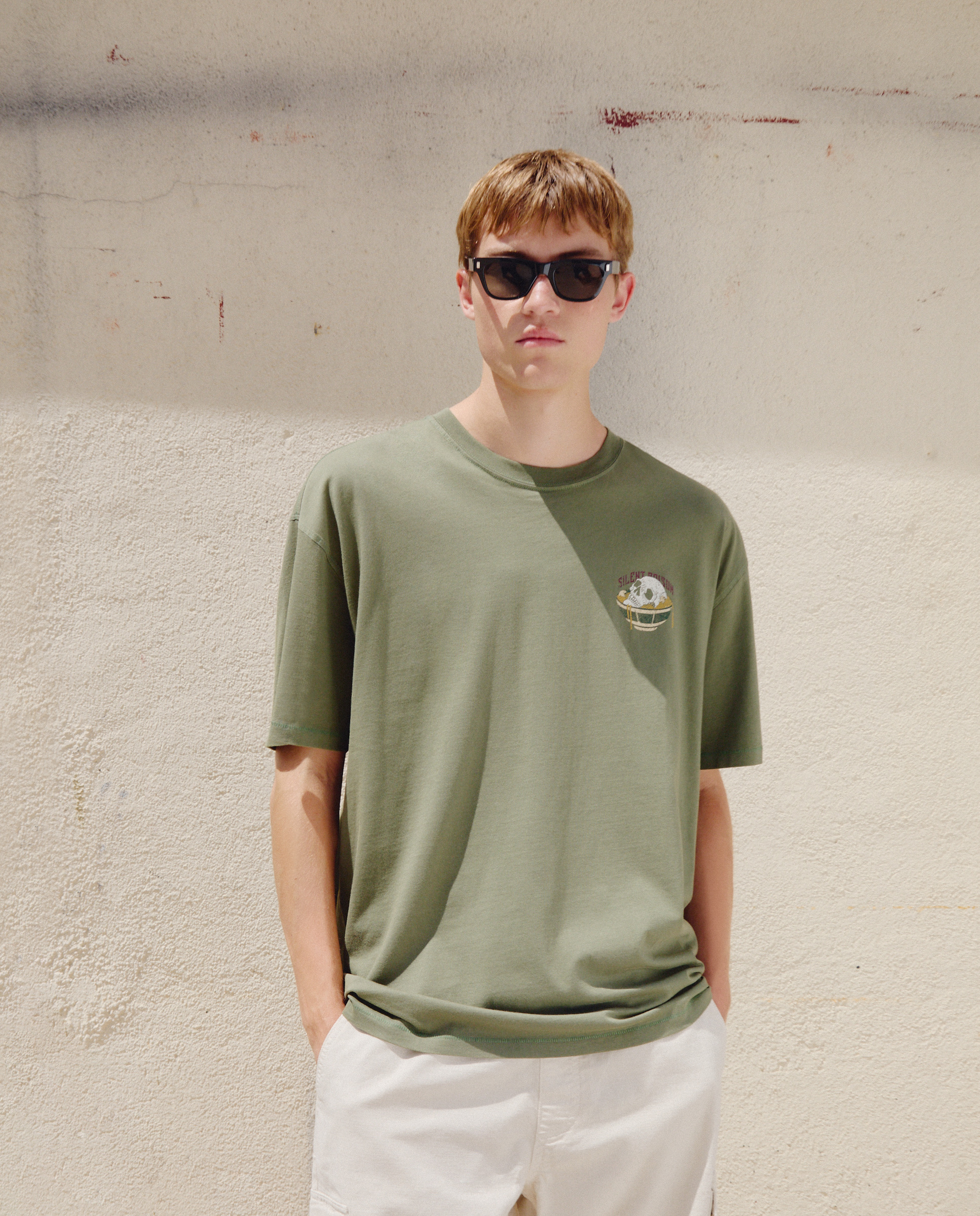 T-shirt de Manga Curta Garment Dye Print Verde-2