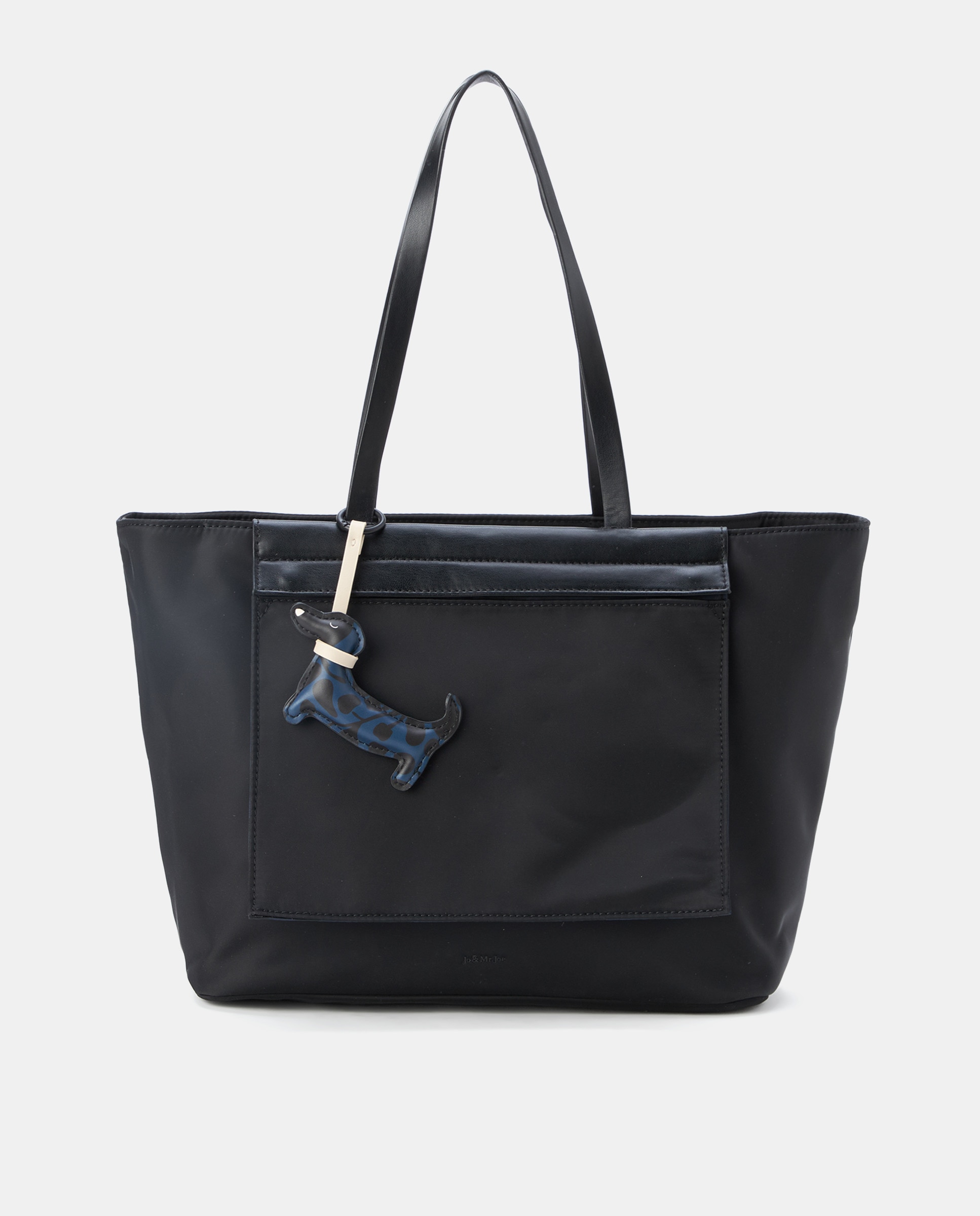 Mala Shopper com Bolso à Frente e Estampado Reversível Preto-1