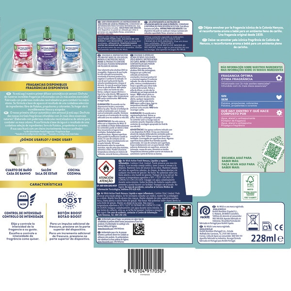 Automatischer Diffuser-Lufterfrischer  Active Fresh Nenuco 24/7 ohne Aerosol Apparat + Nachfüllpackung mit ätherischen Ölen