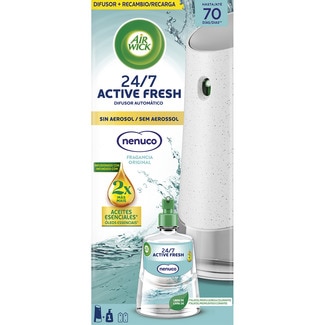 ambientador difusor automático Active Fresh Nenuco 24/7 sin aerosol aparato + recambio con aceite esenciales - Air Wick