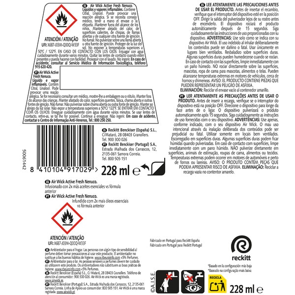 automatischer Lufterfrischer Diffuser Active Fresh Nenuco mit ätherischen Ölen Nachfüllpackung