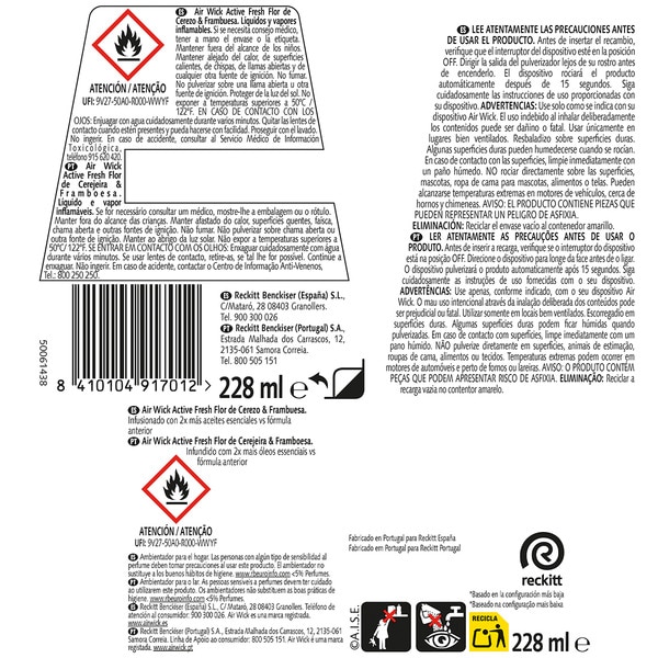 automatischer Lufterfrischer Diffuser Active Fresh Kirschblüte & Himbeere mit ätherischen Ölen Nachfüllpackung