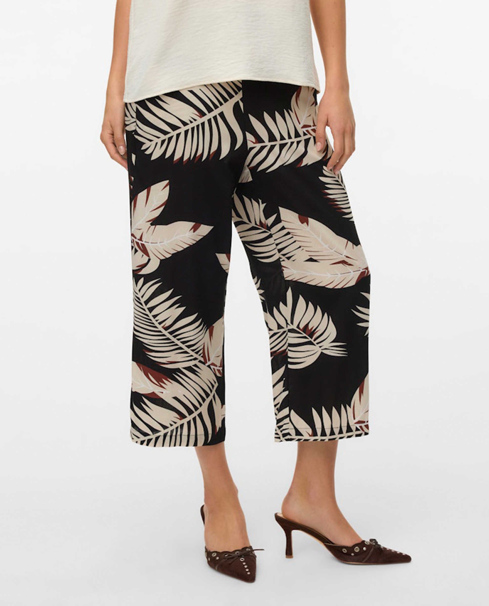 Calças tipo shortie de mulher com cintura elástica Bege-5