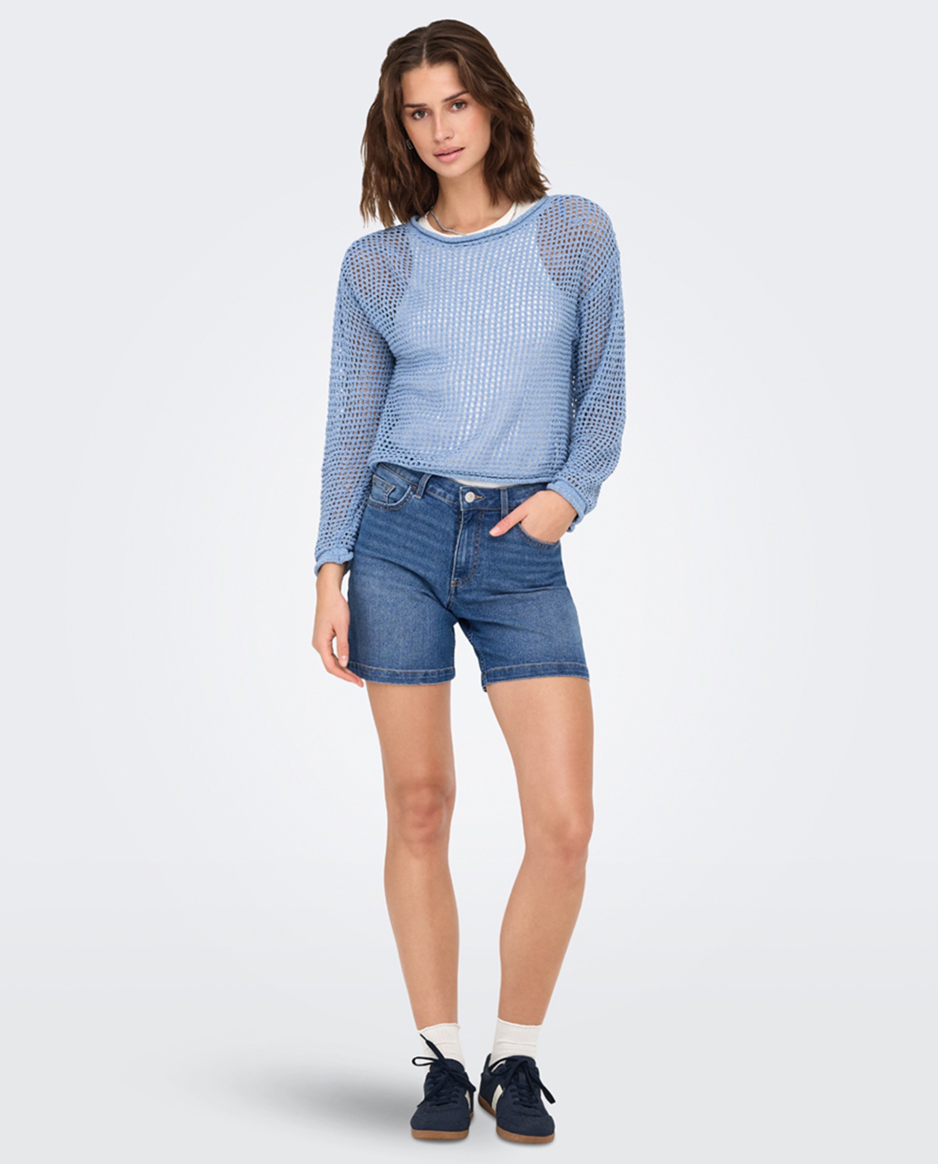 Calções de Ganga Mom Fit Azul-1