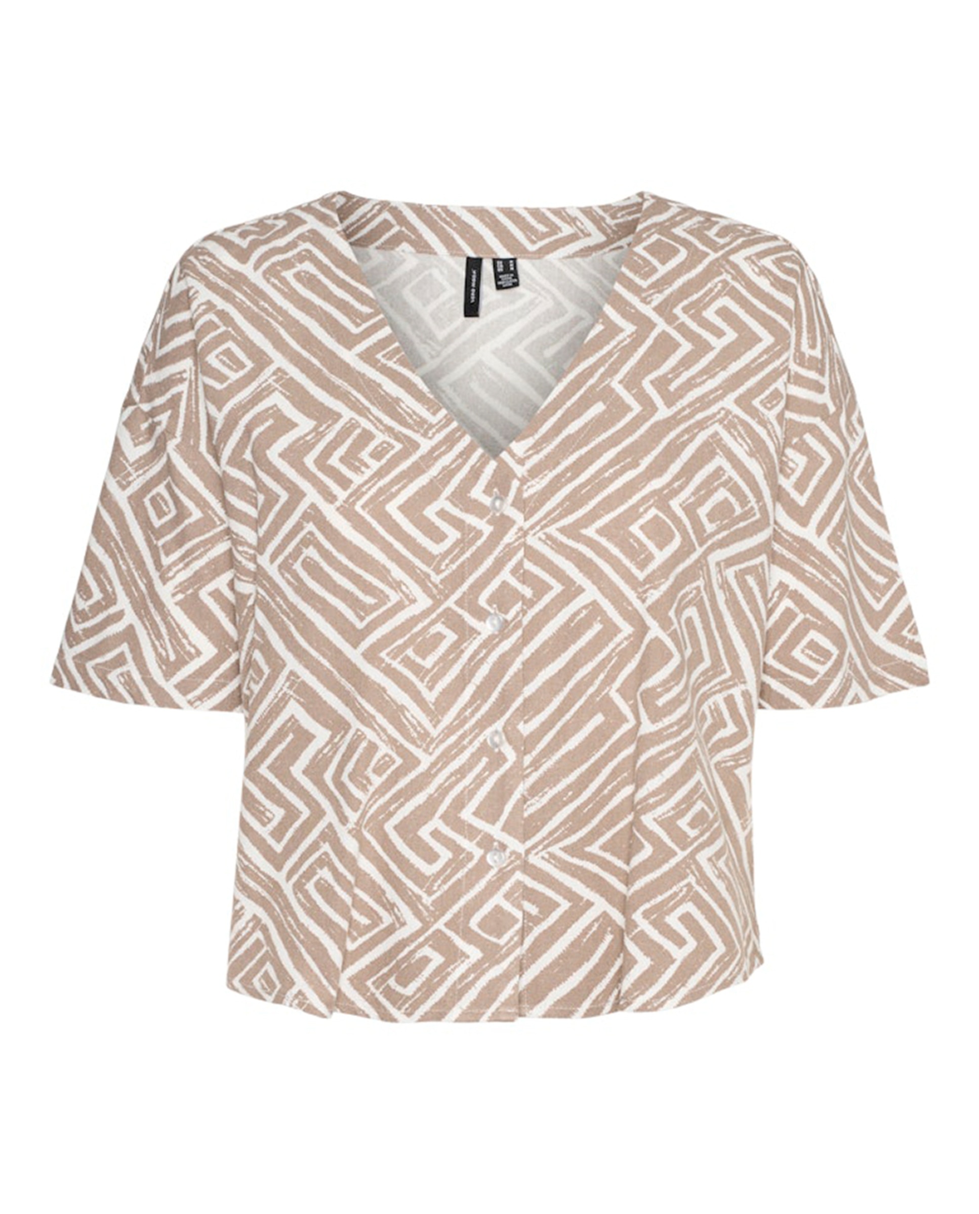 Camisa de Corte Folgado com Decote em Bico Caramelo-6