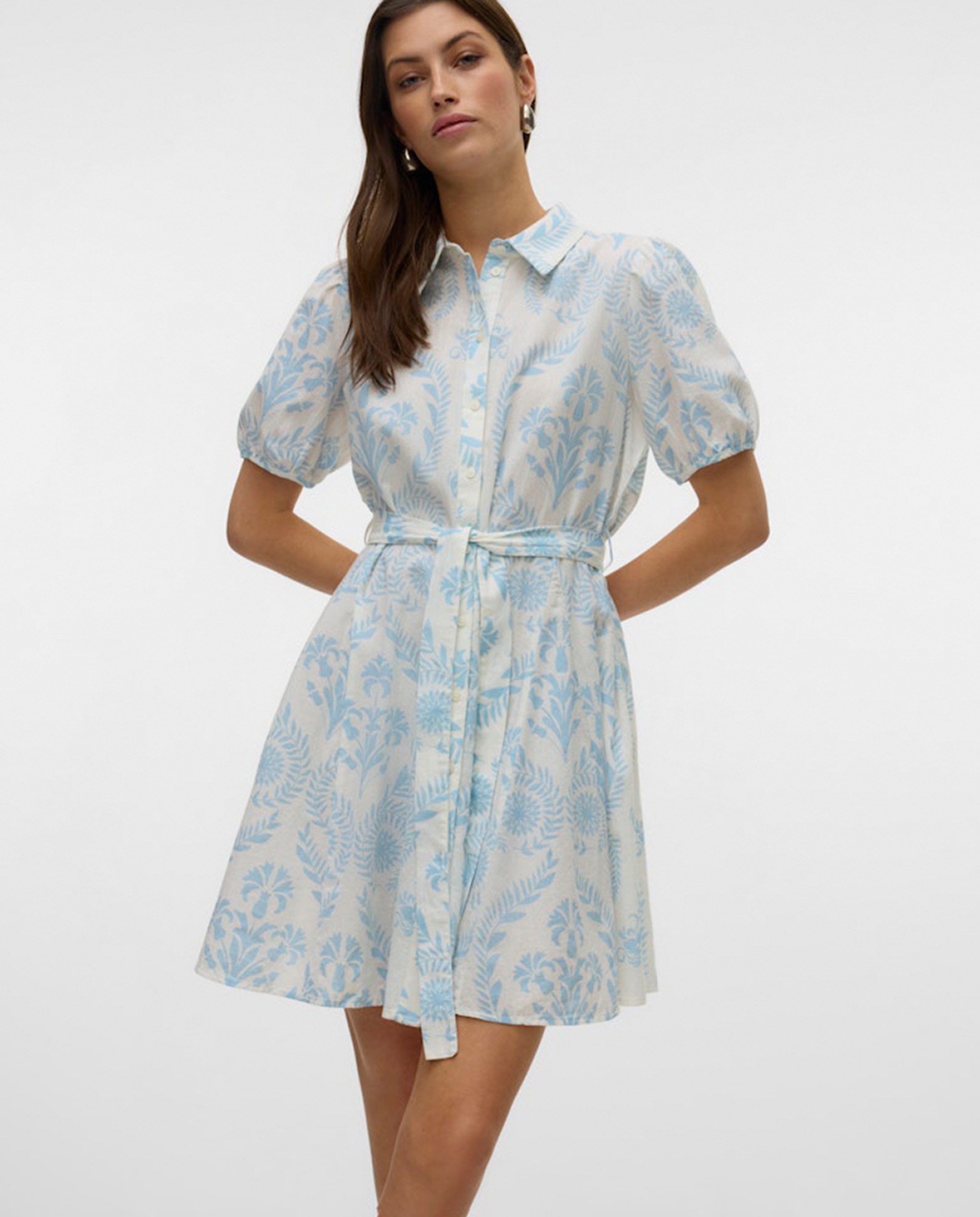 Vestido camiseiro com cinto Azul-claro-5