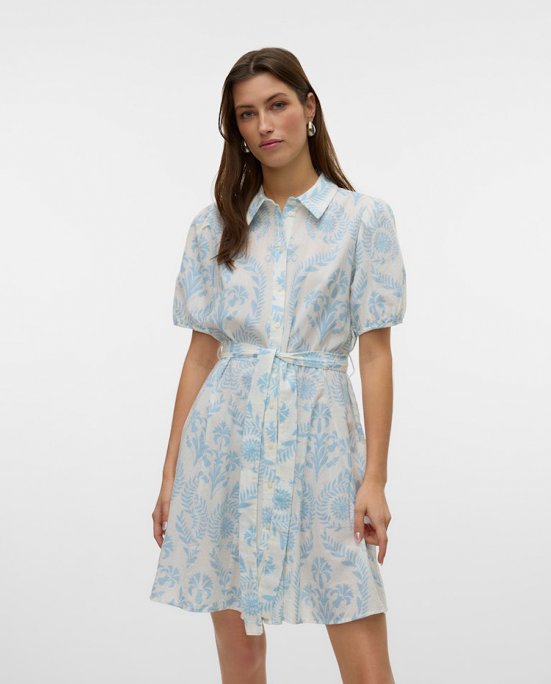 Vestido camiseiro com cinto Azul-claro-2