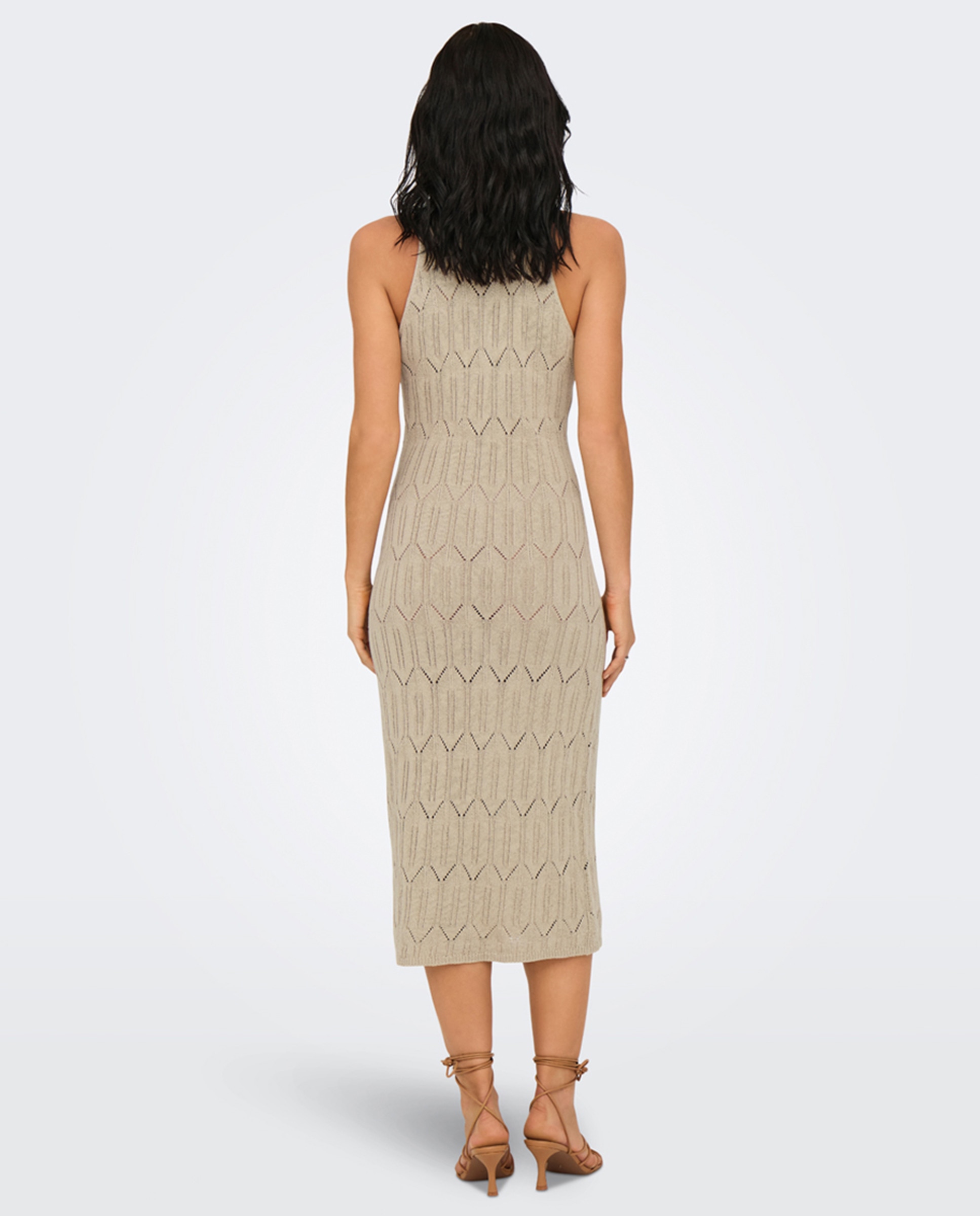 Vestido Midi sem Mangas - Bege Cinzento-2