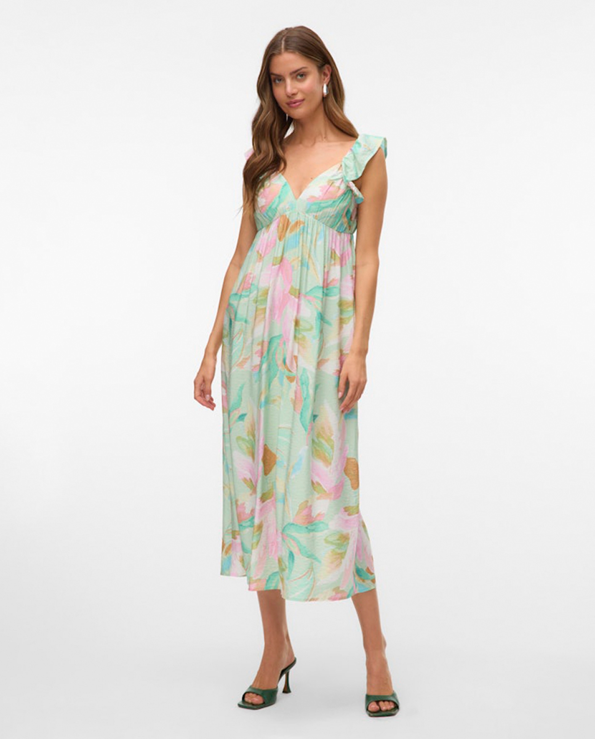 Vestido midi de alças Verde-antiquário-1