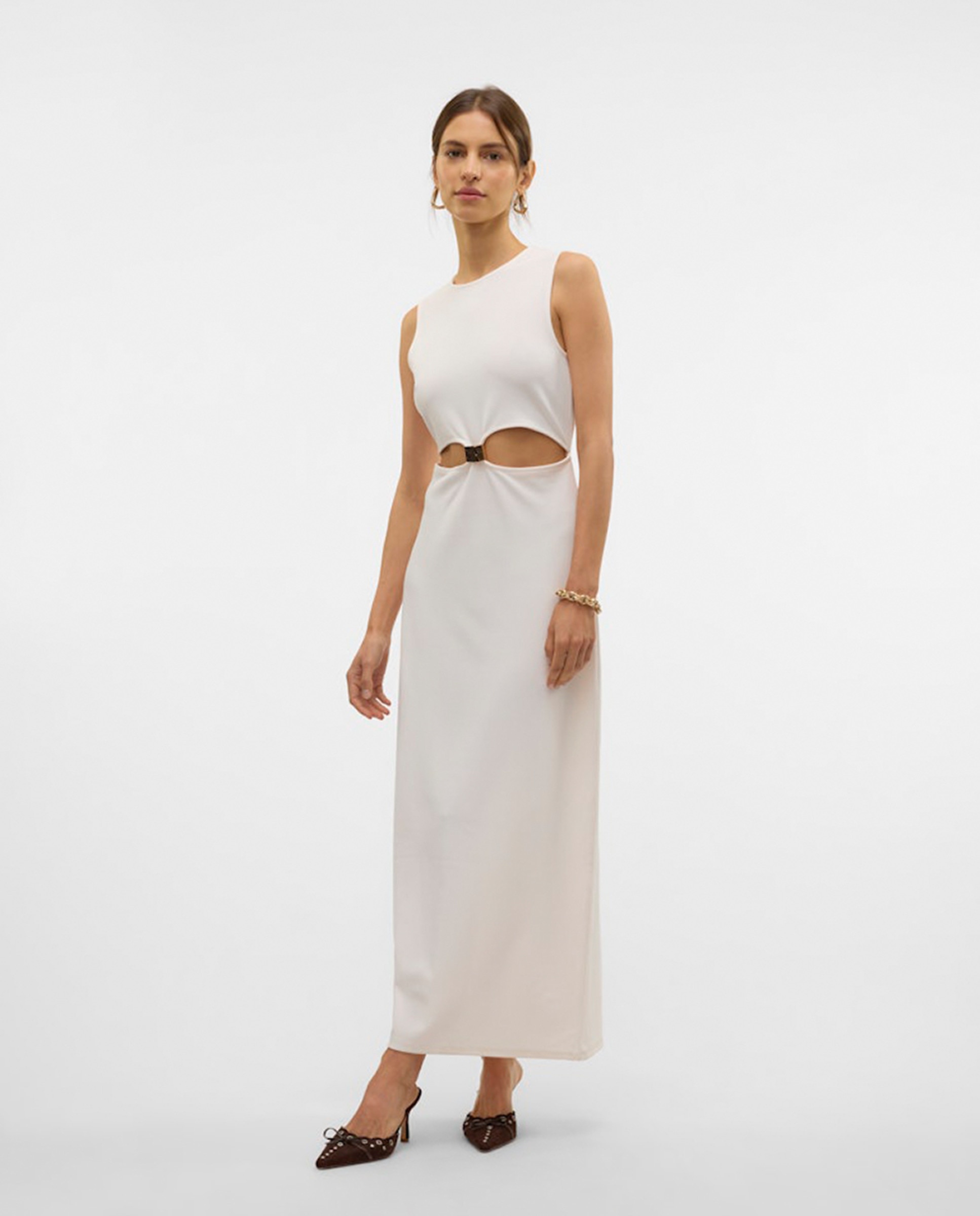 Vestido Comprido com Manga à Cava Branco-5