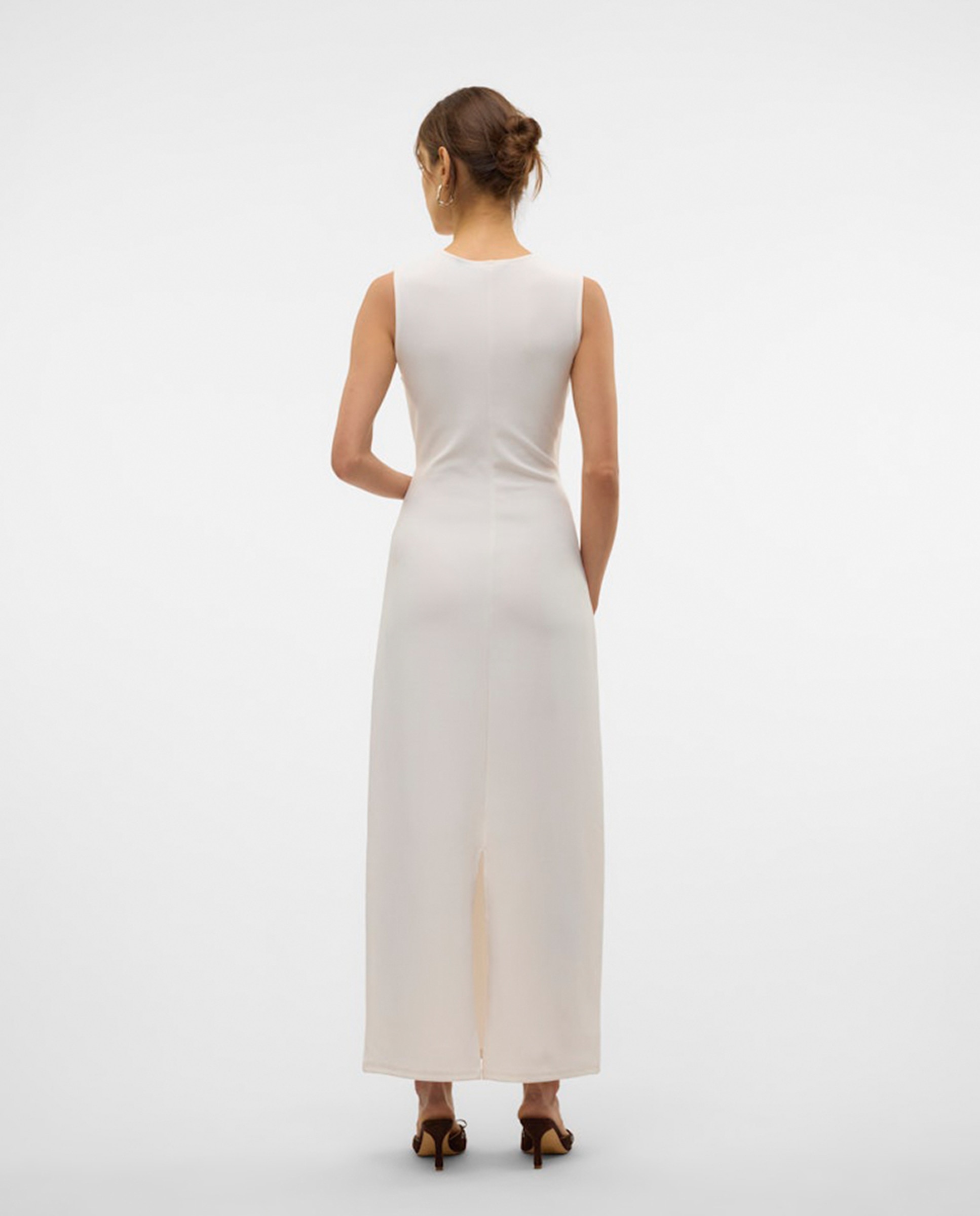 Vestido Comprido com Manga à Cava Branco-4